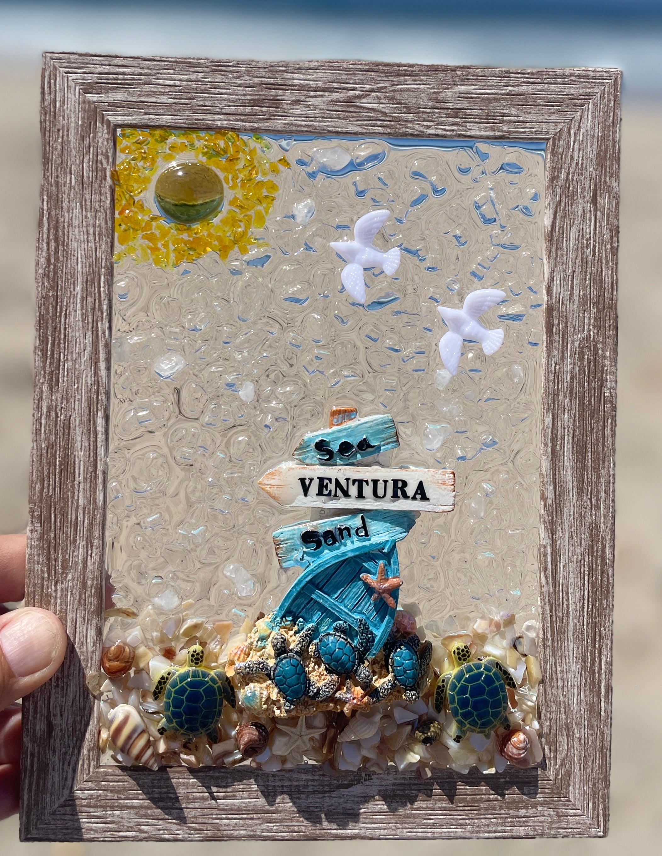Ventura Beach Sign with Sun and Seagulls - 5" x 7" | Beach Vibe