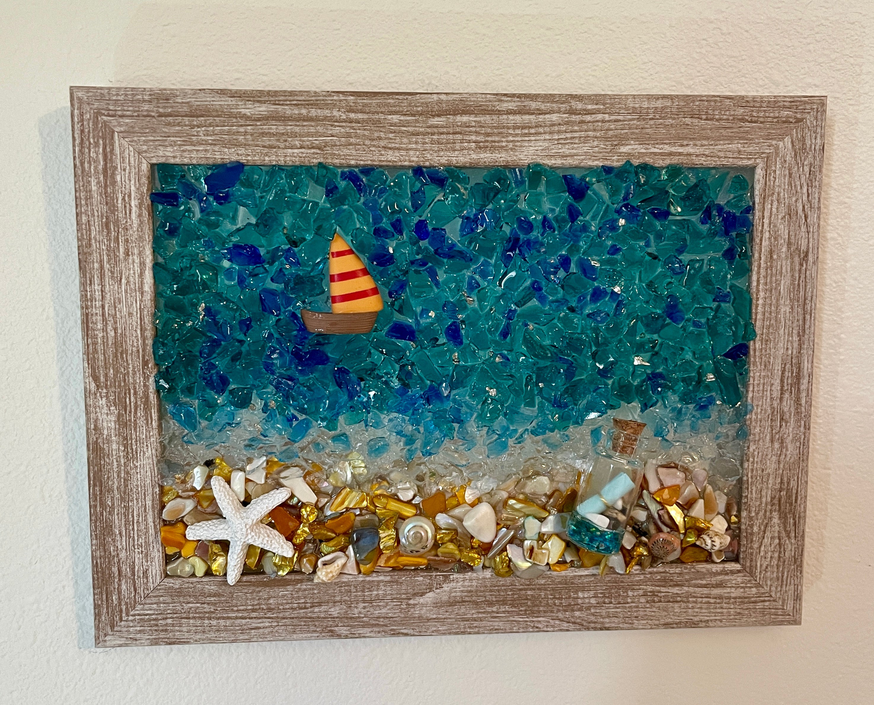 5" x 7" Coastal Wall or Window Art - Starfish & Message in a Bottle