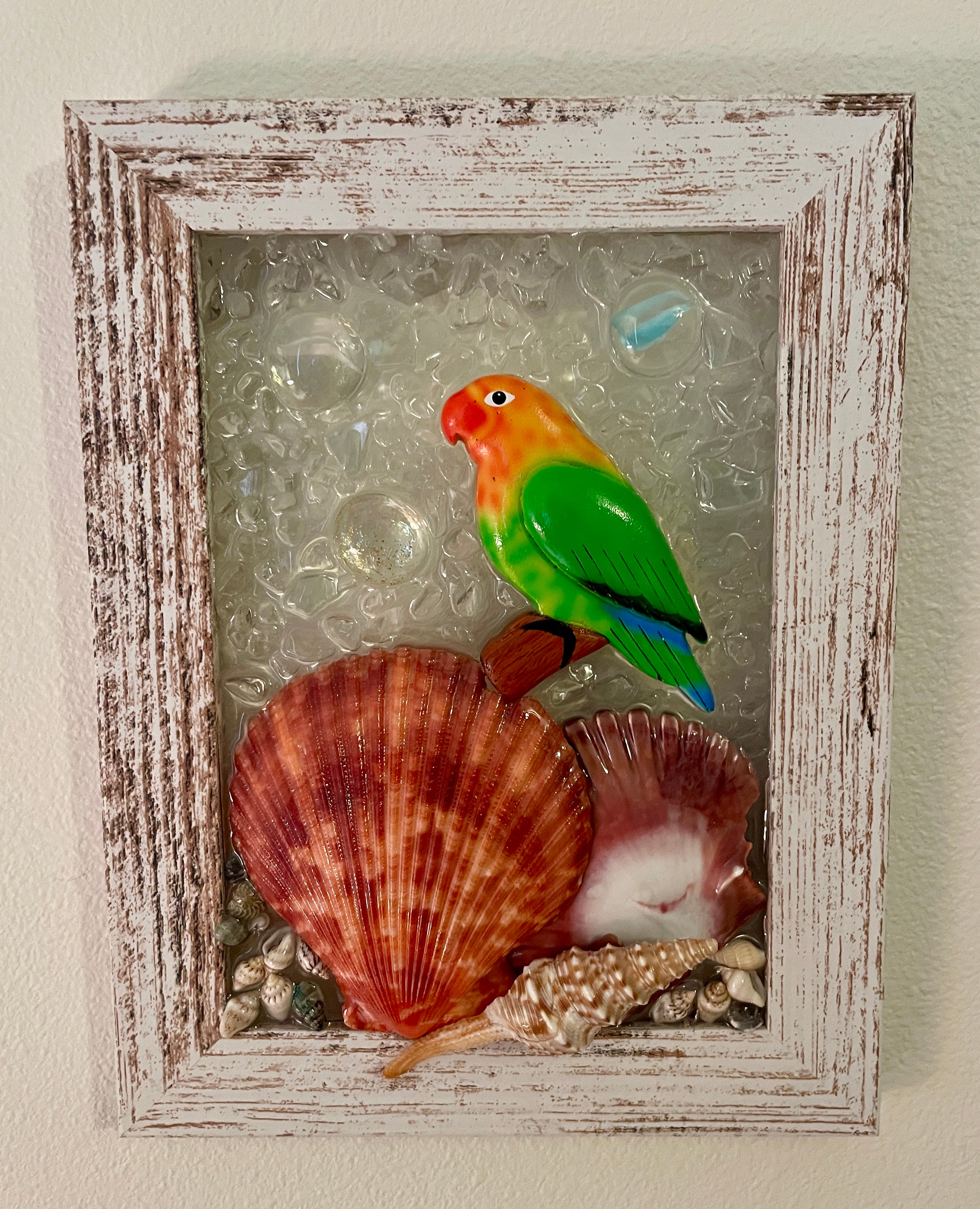 Sea Shells & Green Parrot – 5" x 7"
