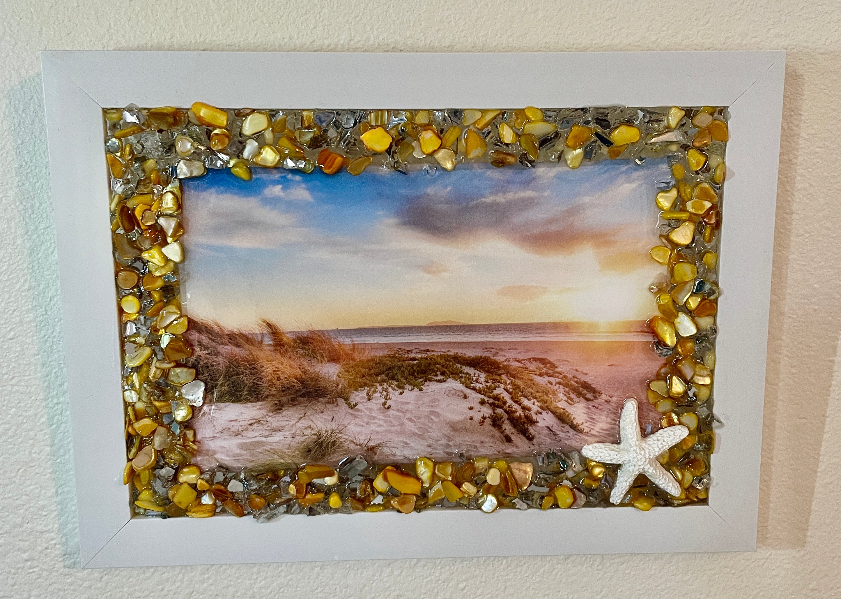 Coastal Sand Dune Wall Art with Crushed Shells & Starfish - 5" x 7"