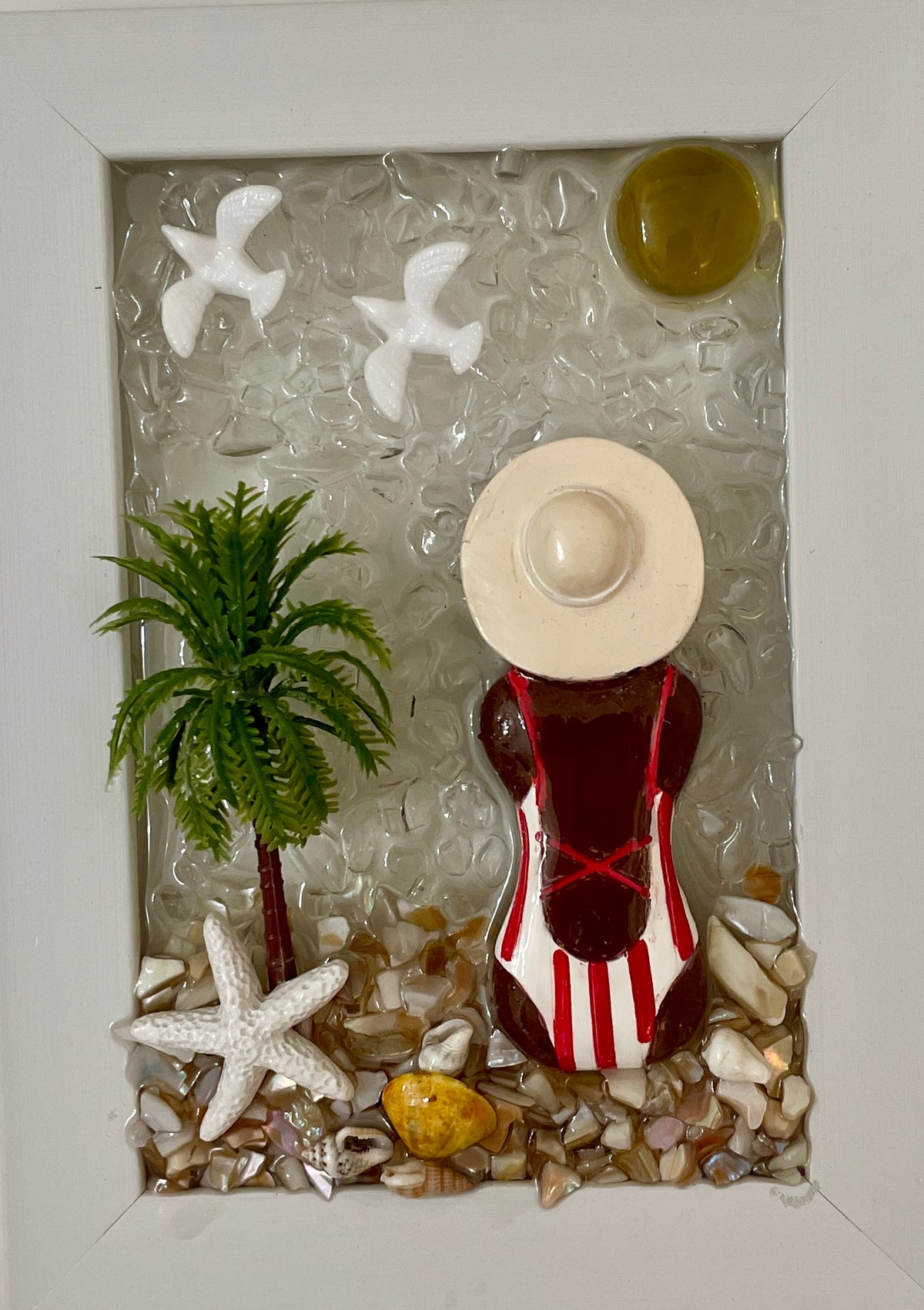 Brown Beach Babe at the Beach - 4" x 6" Crushed Glass Coastal Art | Beach Vibe #1038