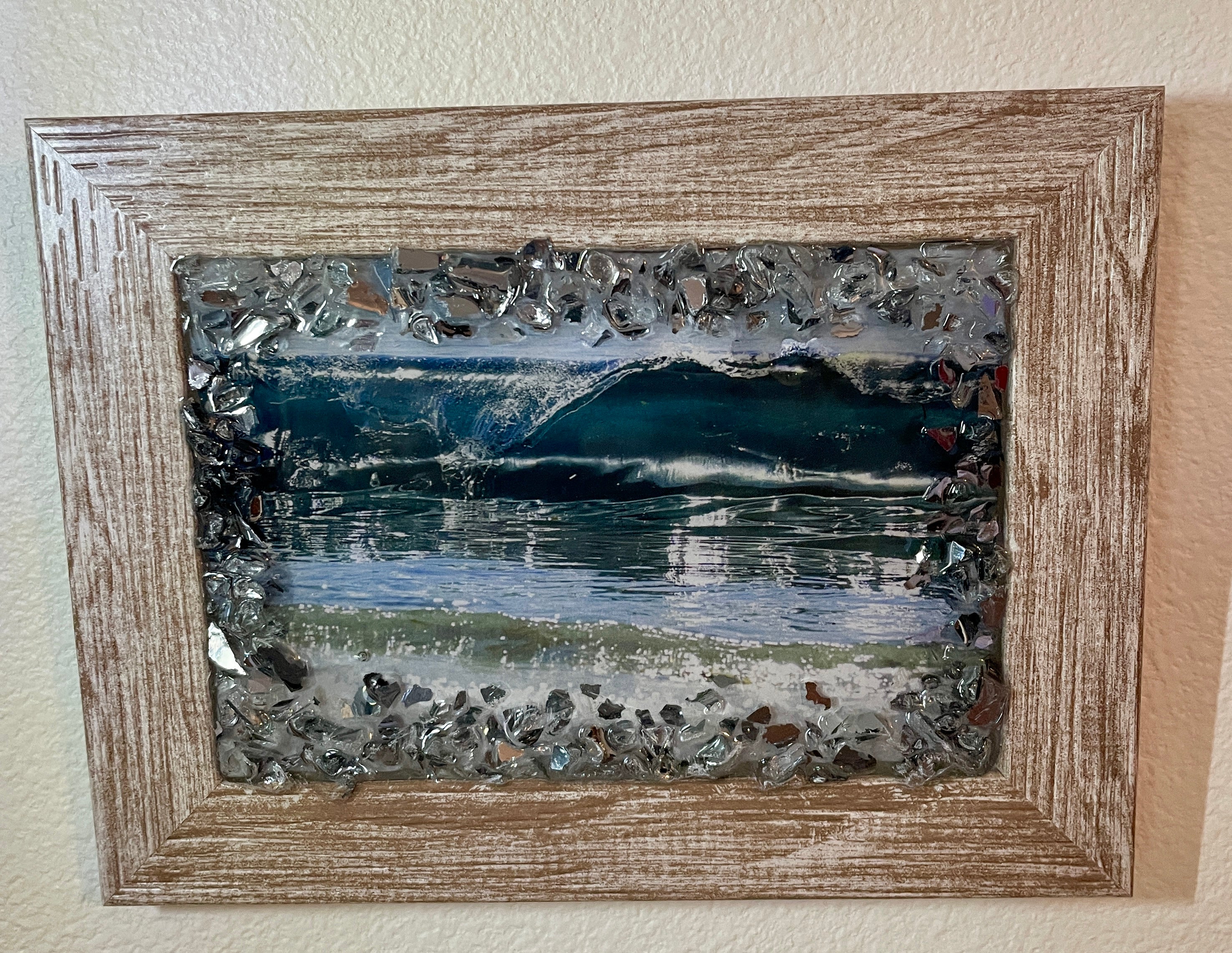 Beautiful Photo of an Ocean Wave Surrounded by Glimmering Crushed Glass - 3" x 5"