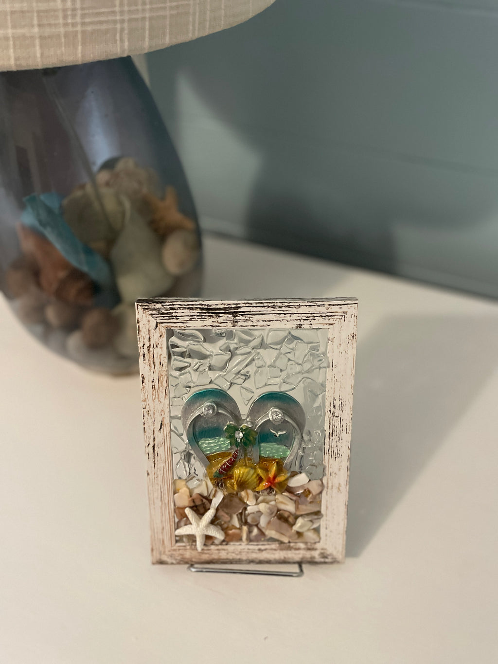 Beach Sandals on Sand - 5x7 Crushed Glass Coastal Art