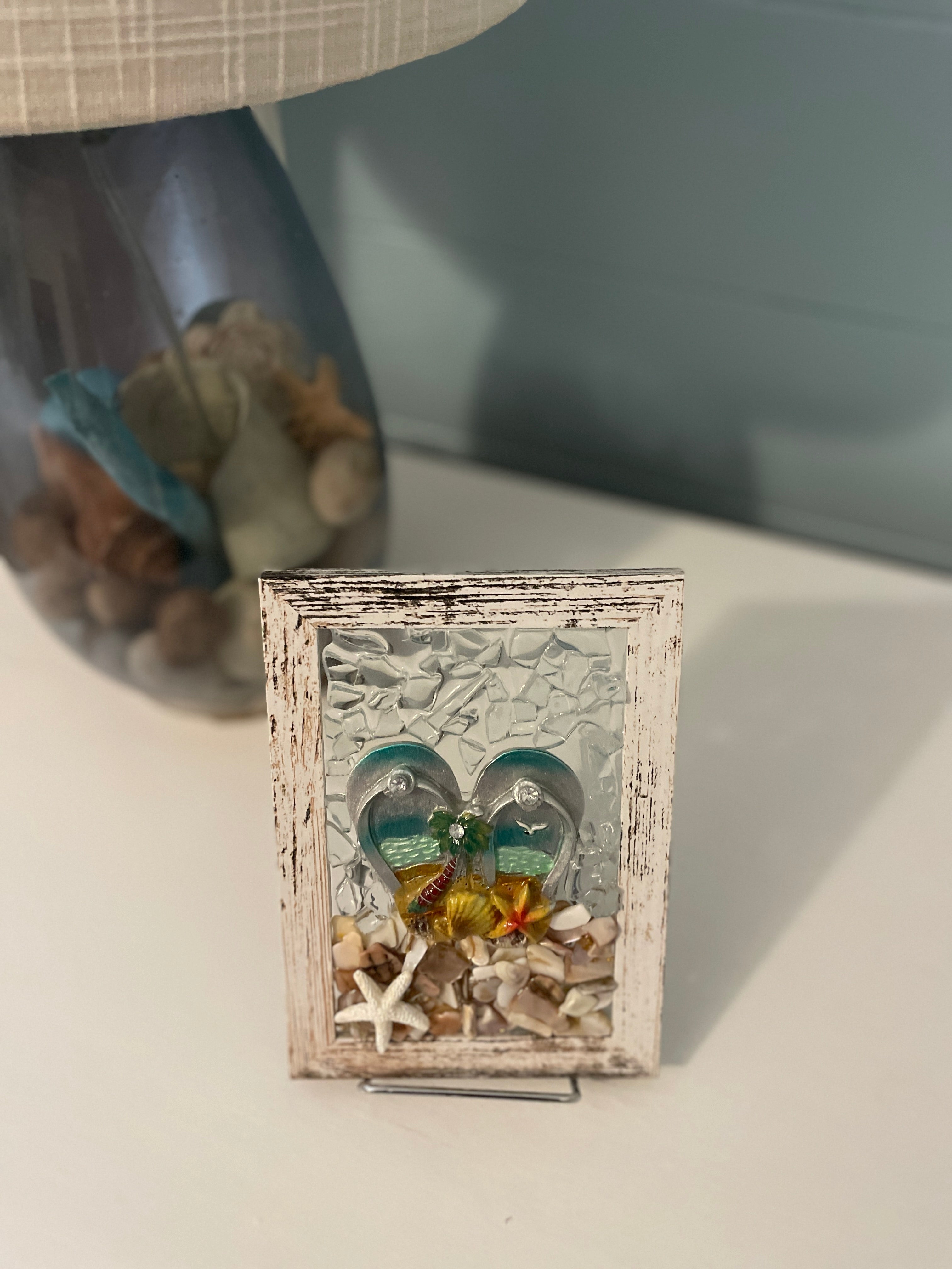Beach Sandals on Sand - 5x7 Crushed Glass Coastal Art