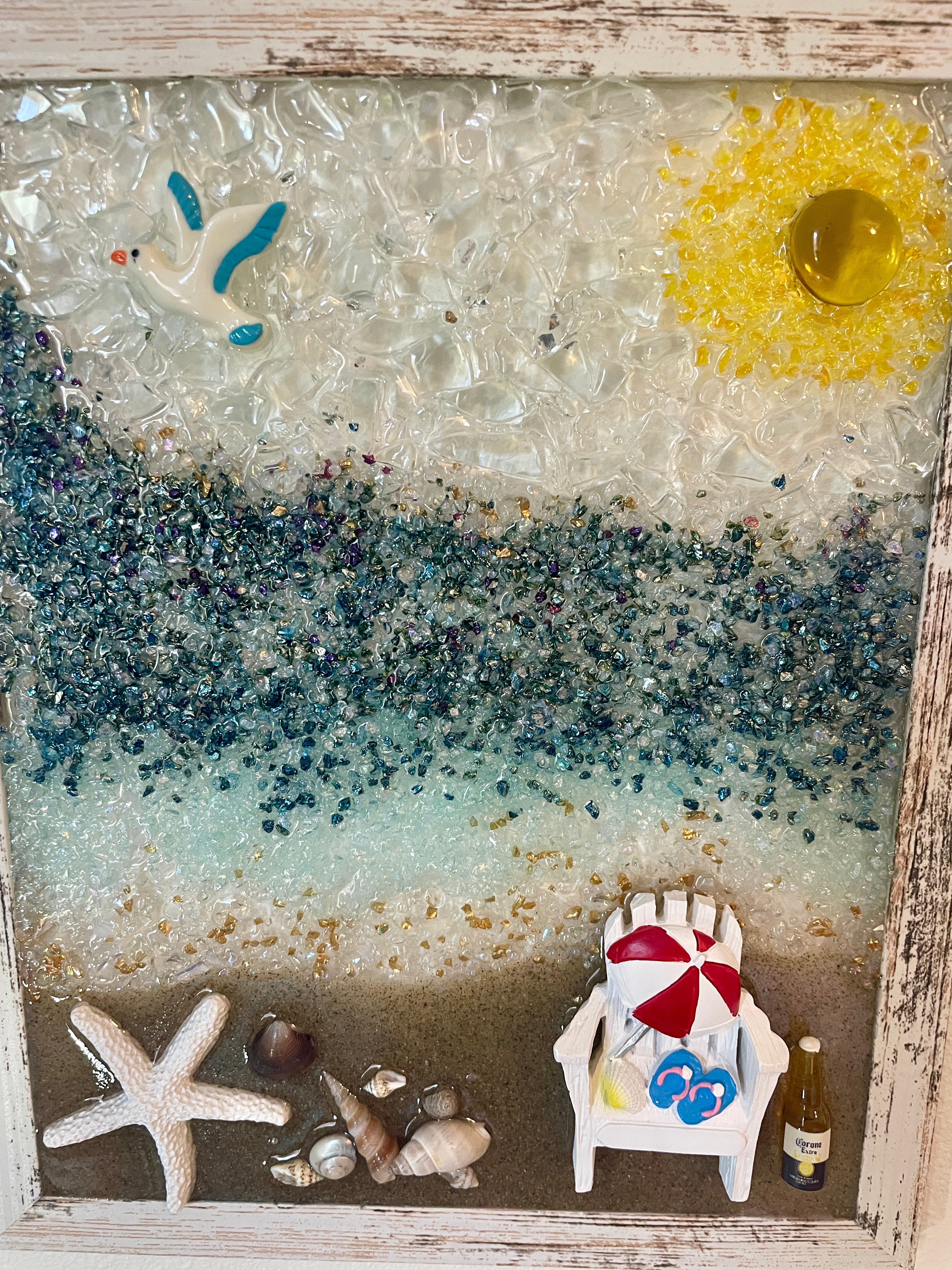 Ocean Scene with Beach Chair and Corona Bottle nearby - 8" x 10"