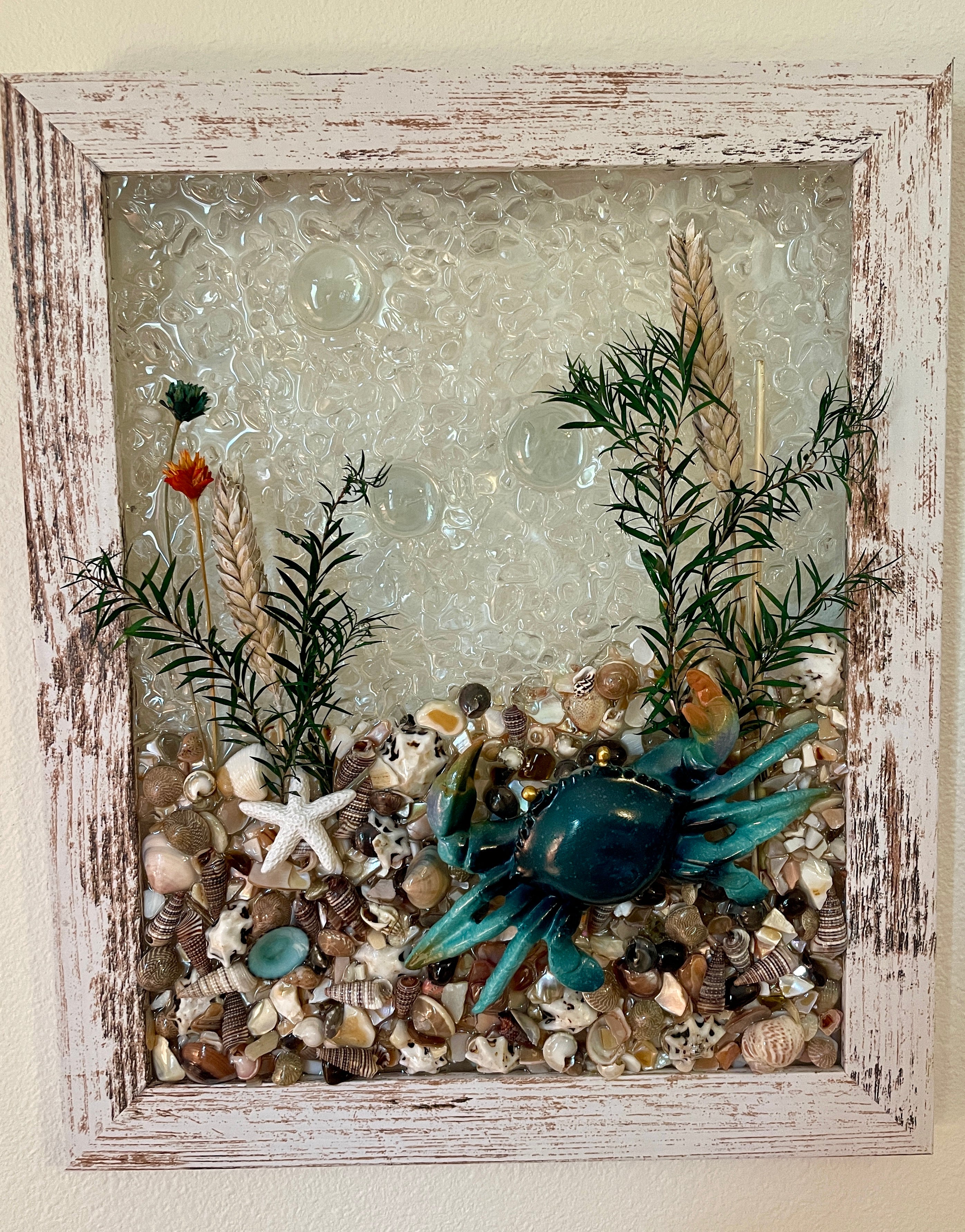 Crab on a bed of Sea Shells - 8" x 10" Coastal Art