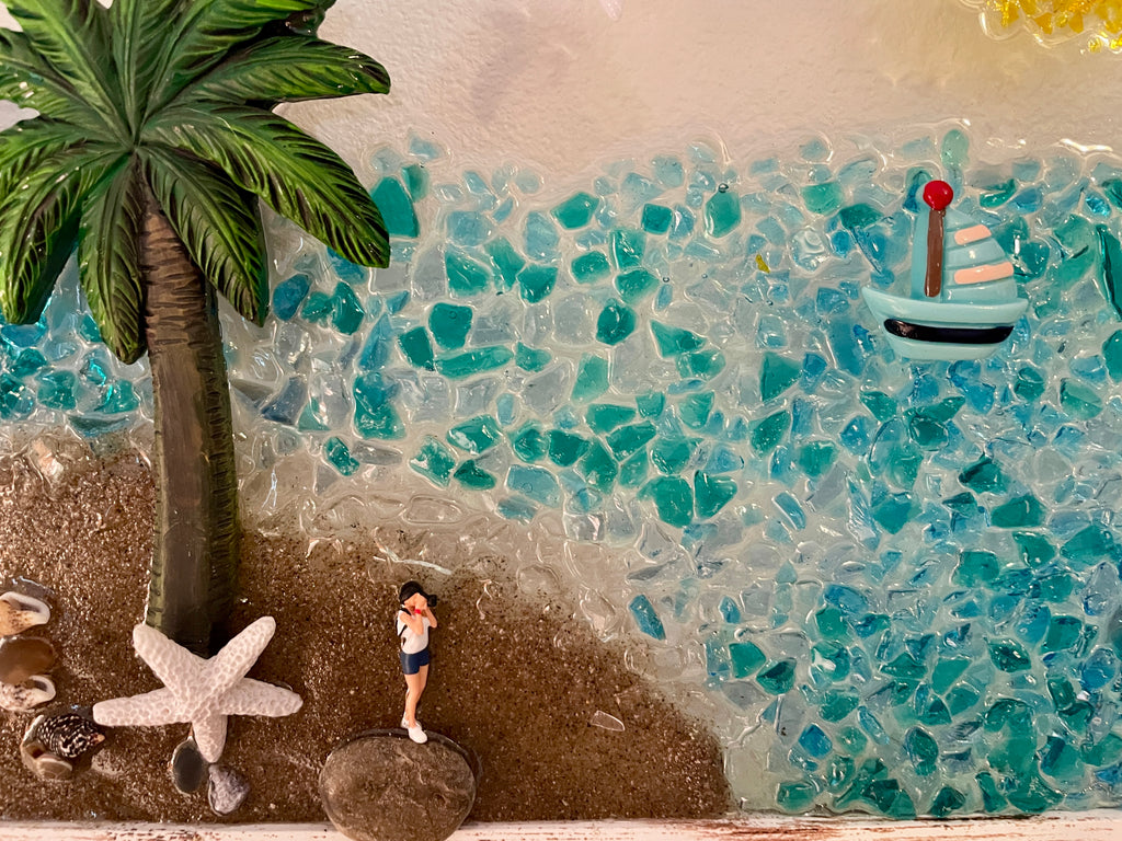 Beach Scene with Palm Tree and Photographer – 8" x 10"