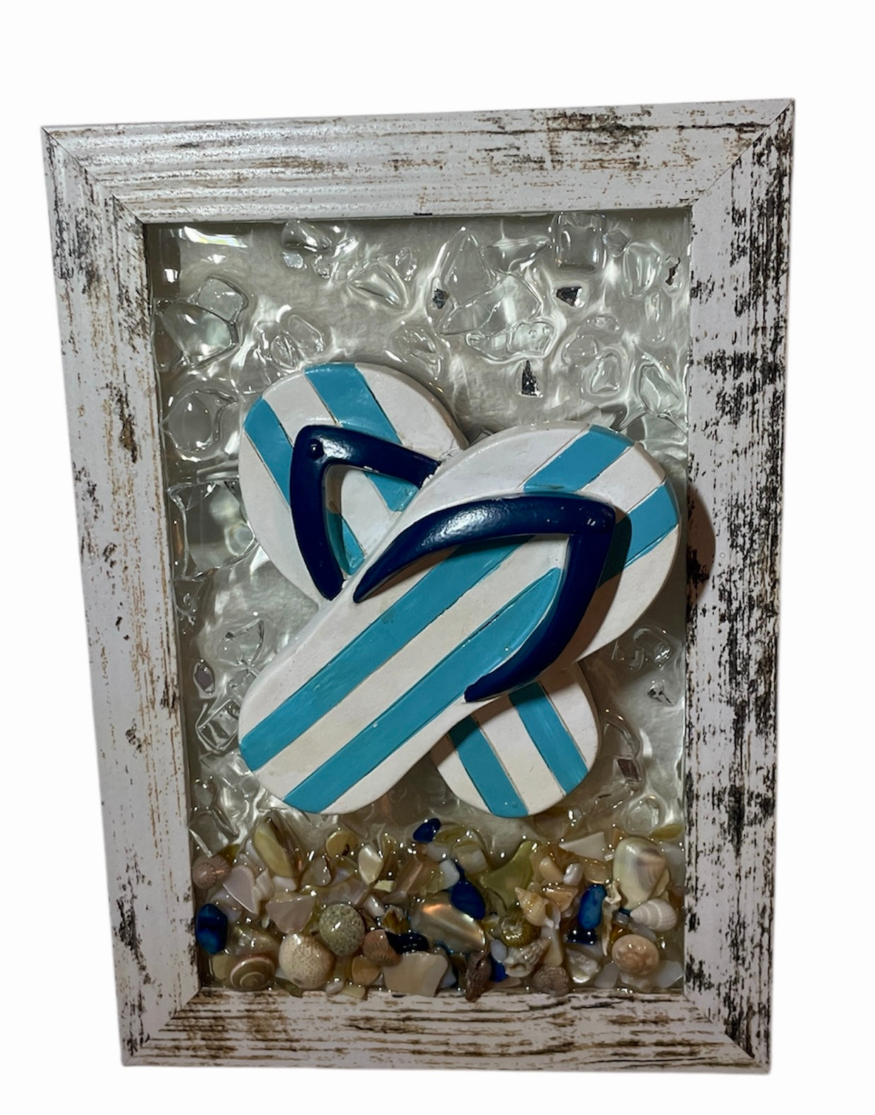 Sandals on the Beach - 4x6 Crushed Glass Coastal Art