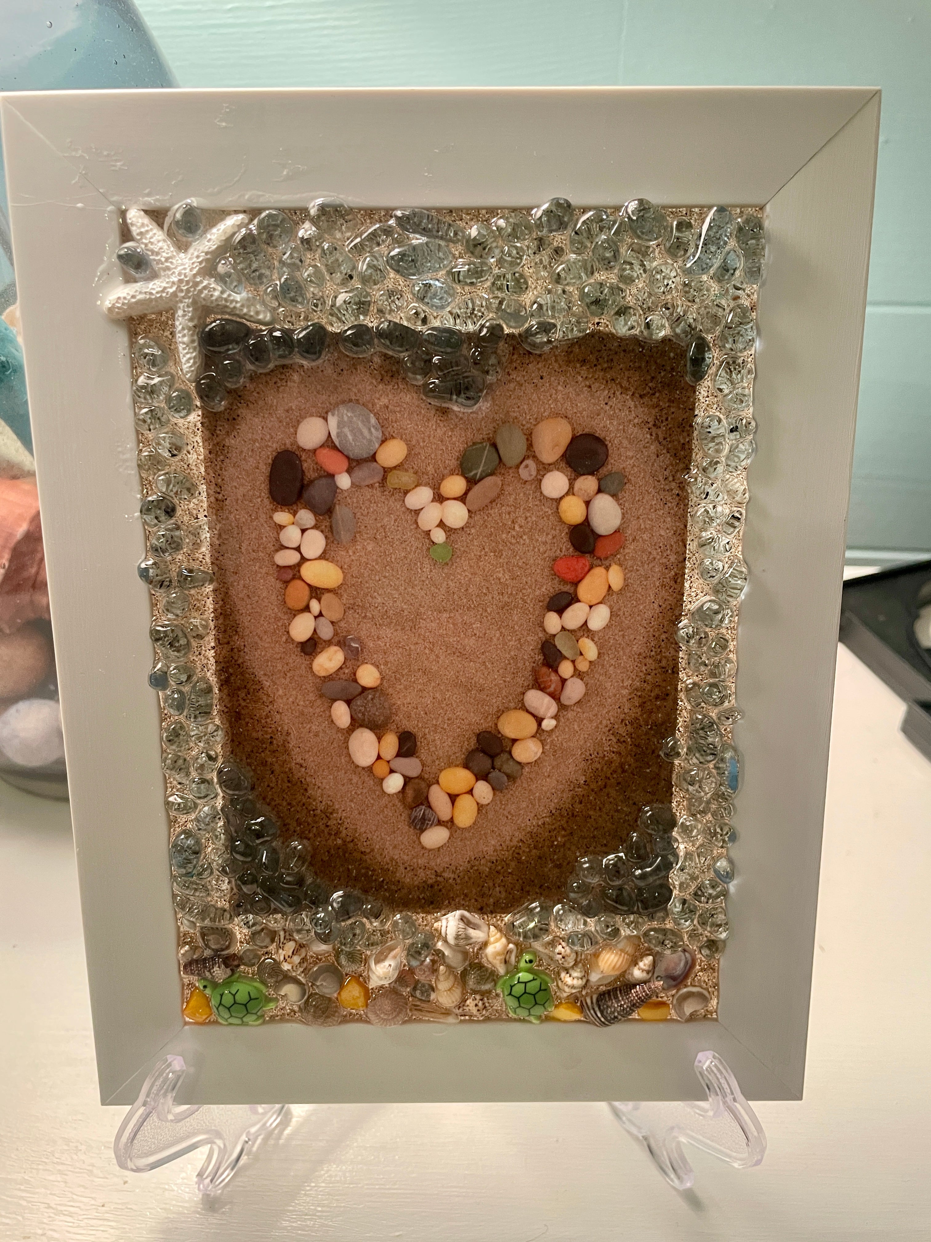 Heart Designed Picture with Shells, Turtles & Resin Starfish – 5" x 7"