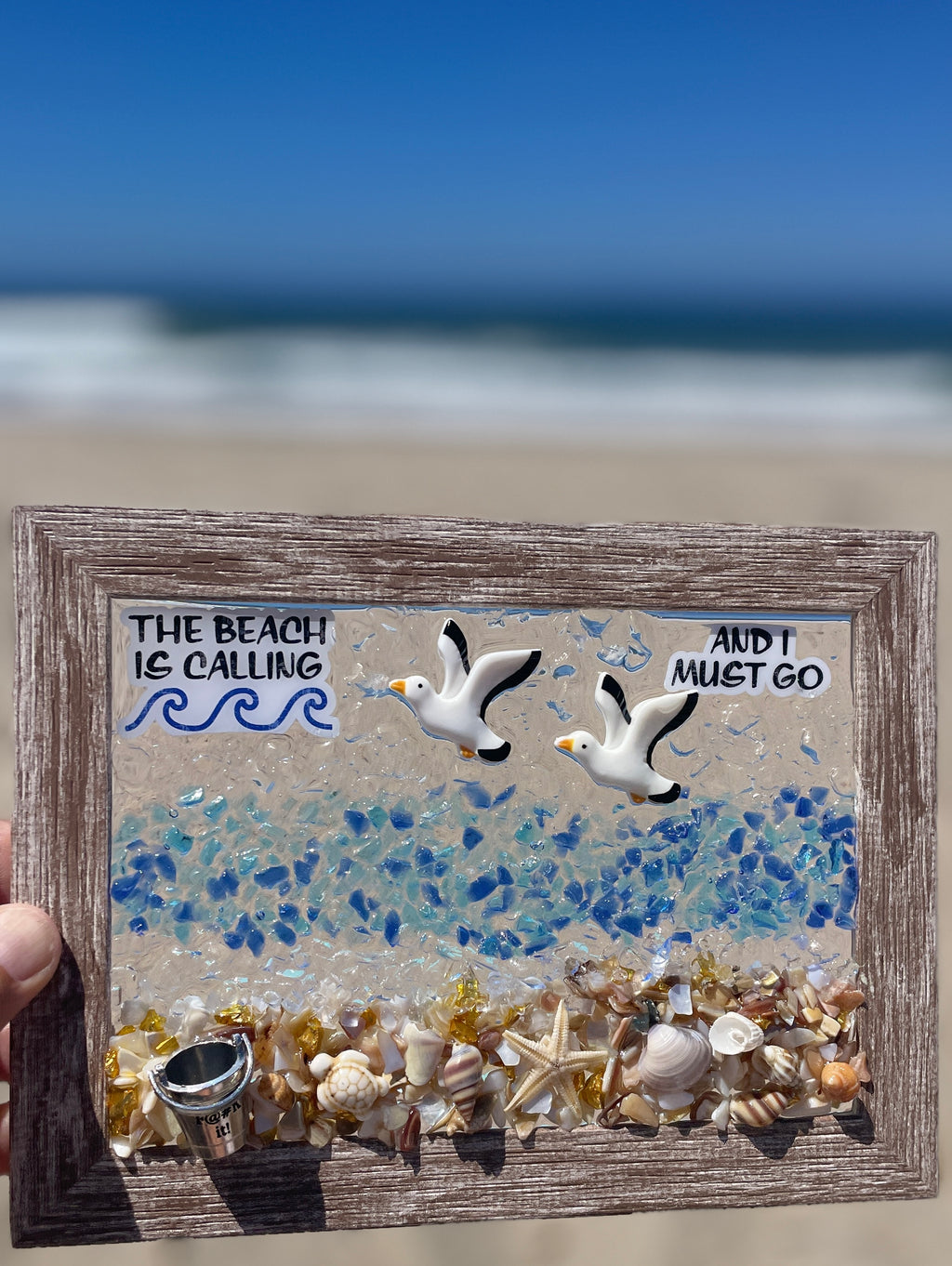 Beach Scene with saying "The Beach is Calling and I Must Go" - 5" x 7"