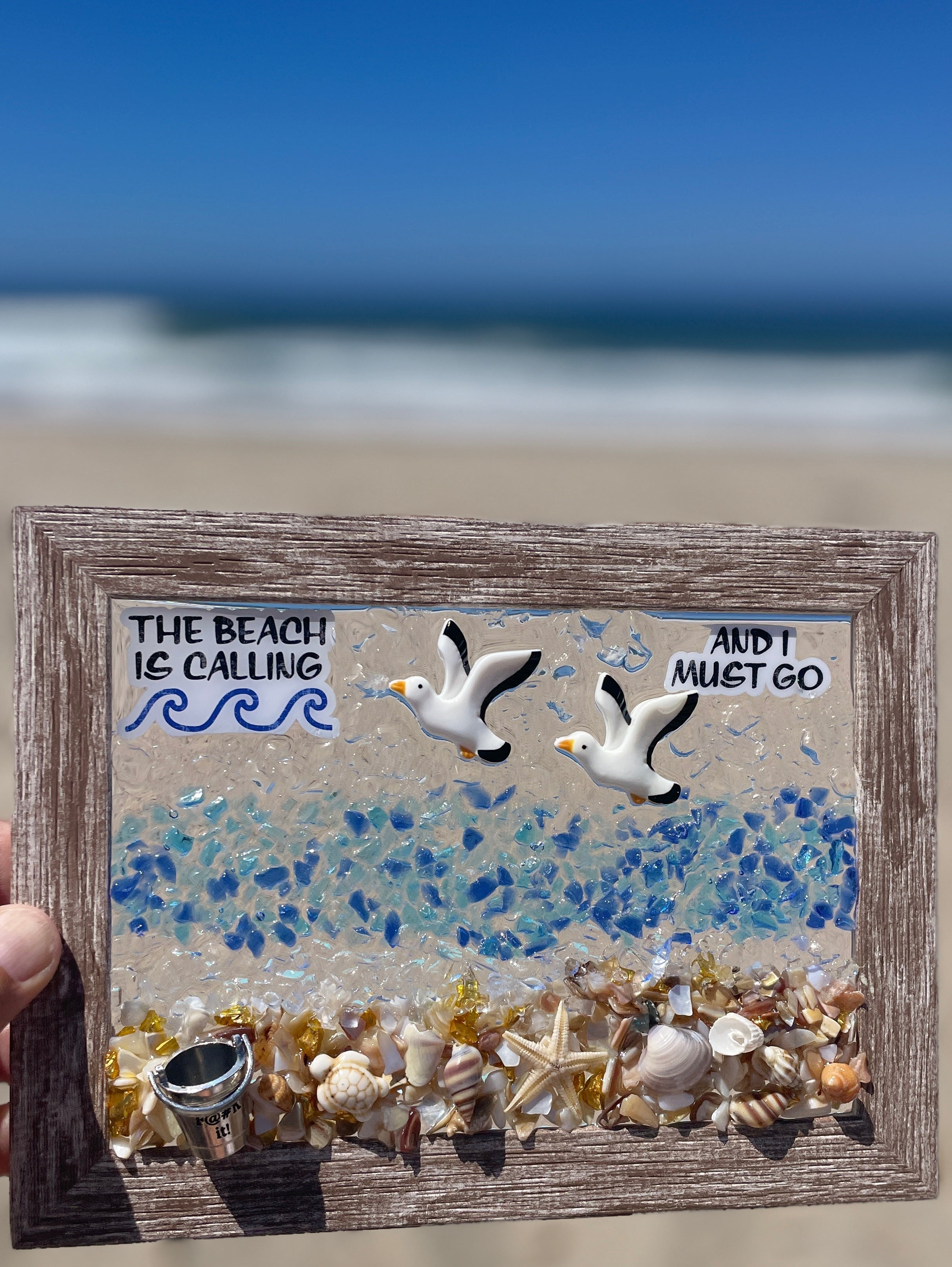 Beach Scene with saying "The Beach is Calling and I Must Go" - 5" x 7"