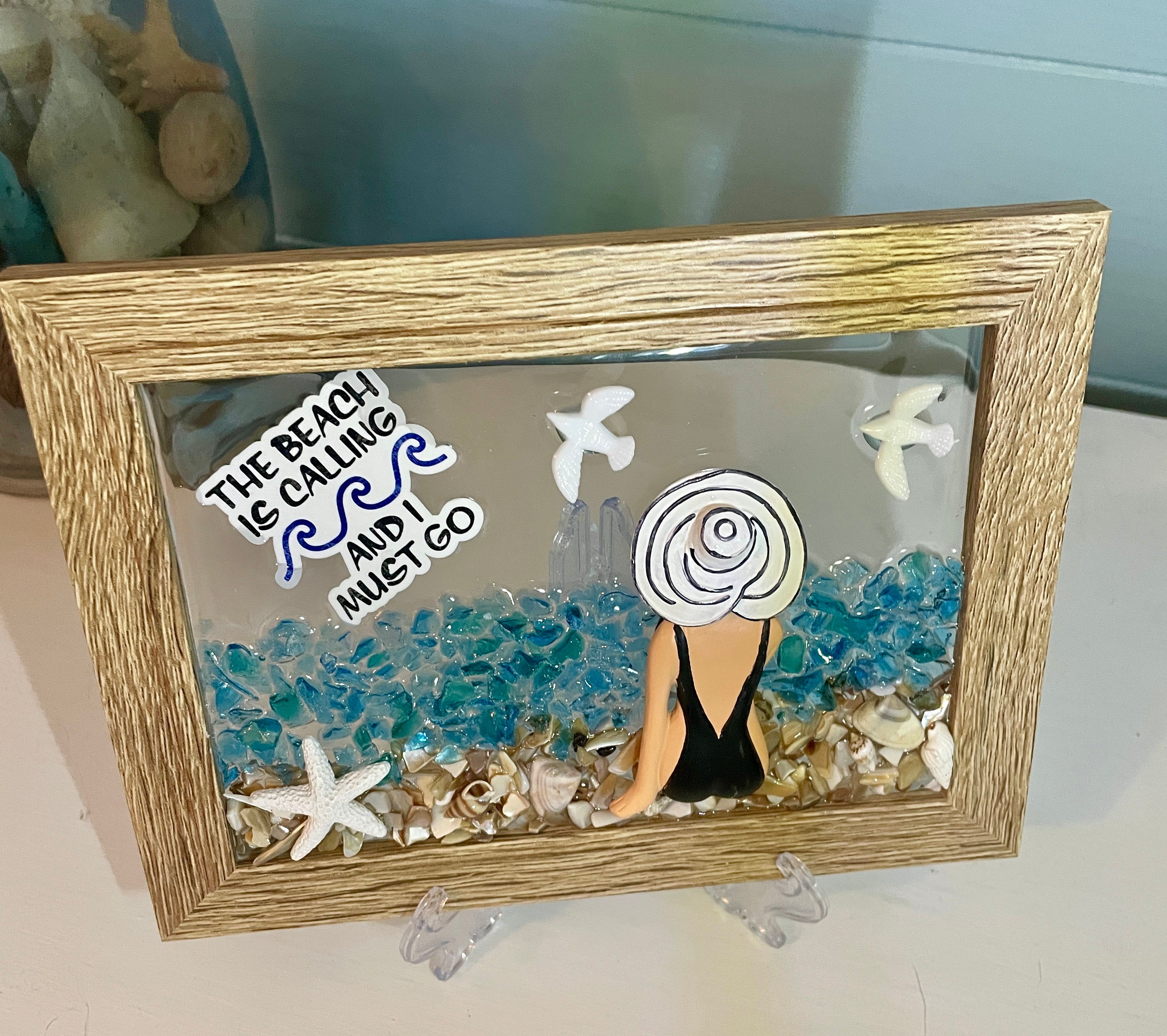 Beach Babe with saying "The Beach is Calling and I Must Go" - 5" x 7"