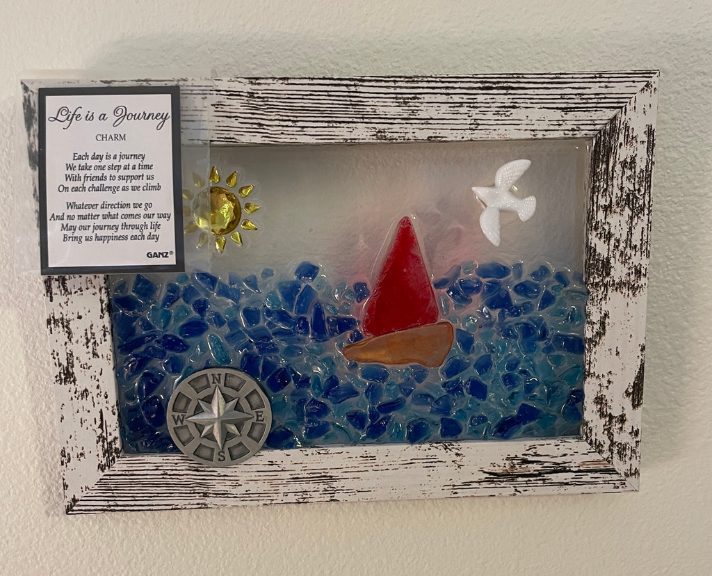 Life is a Journey Theme with Glass Boat and Compass - 4" x 6"
