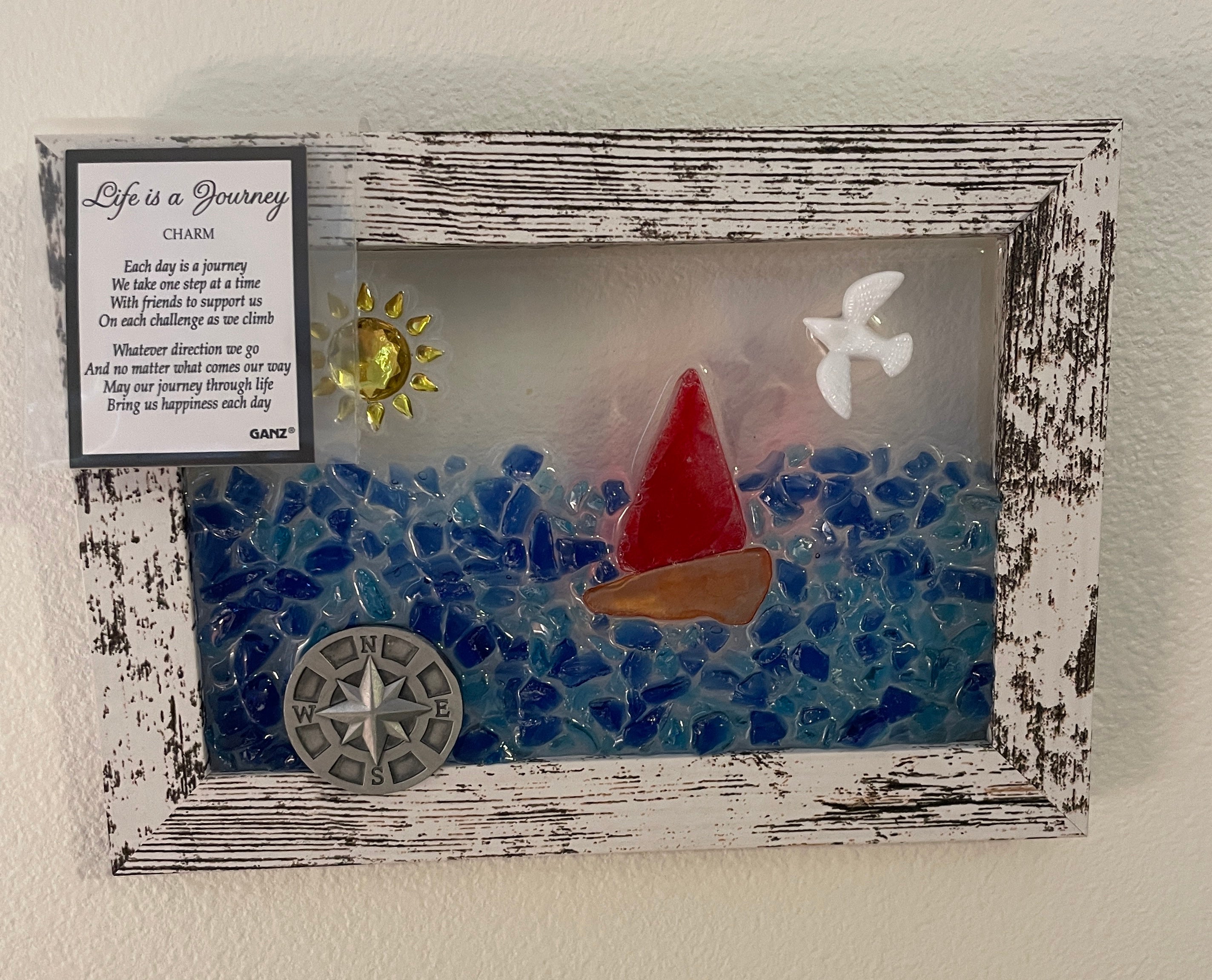 Life is a Journey Theme with Glass Boat and Compass - 4" x 6"