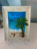 4" x 6" Palm Tree on the Beach - Coastal Crushed Shells Art