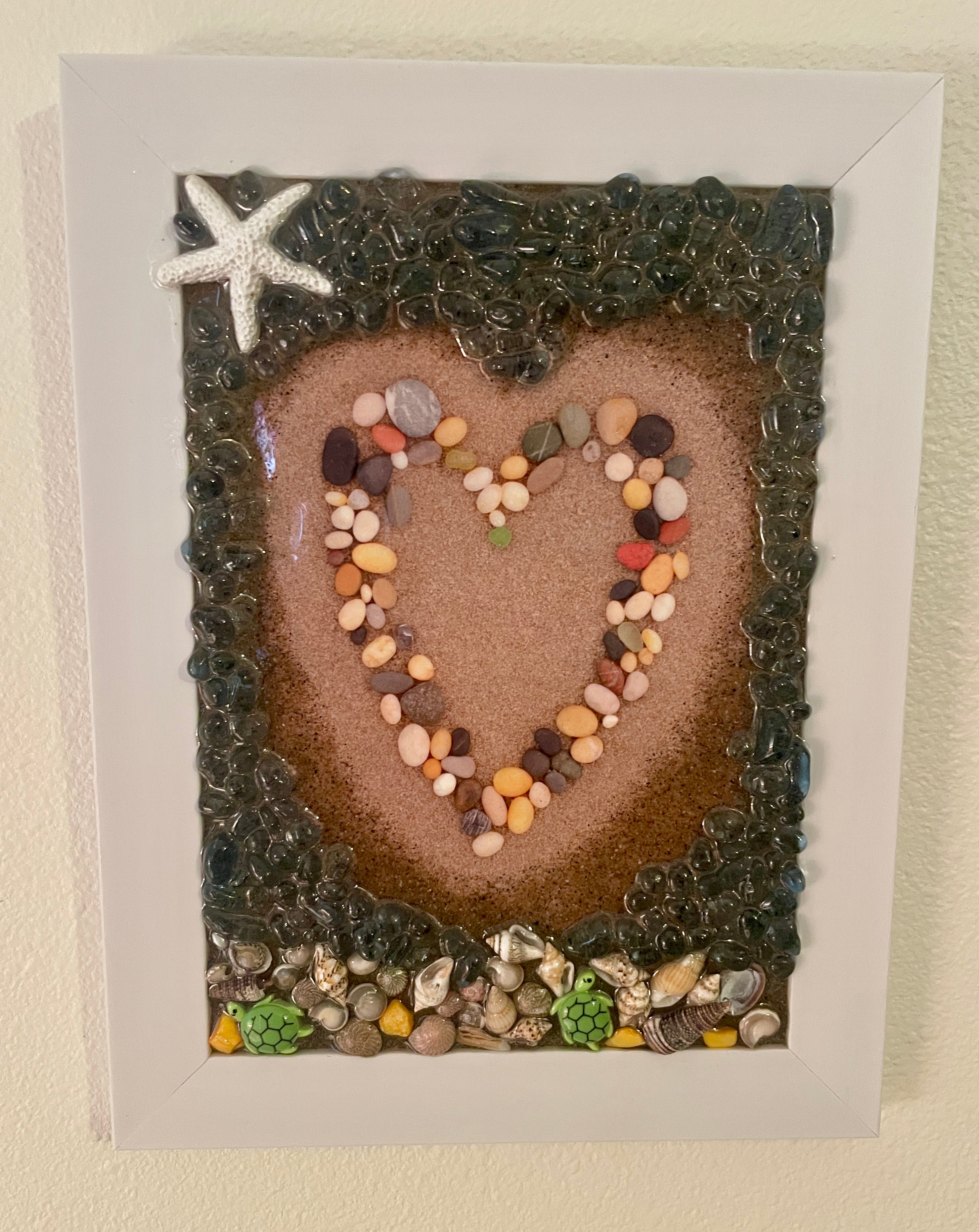 Heart Designed Picture with Shells, Turtles & Resin Starfish – 5" x 7"