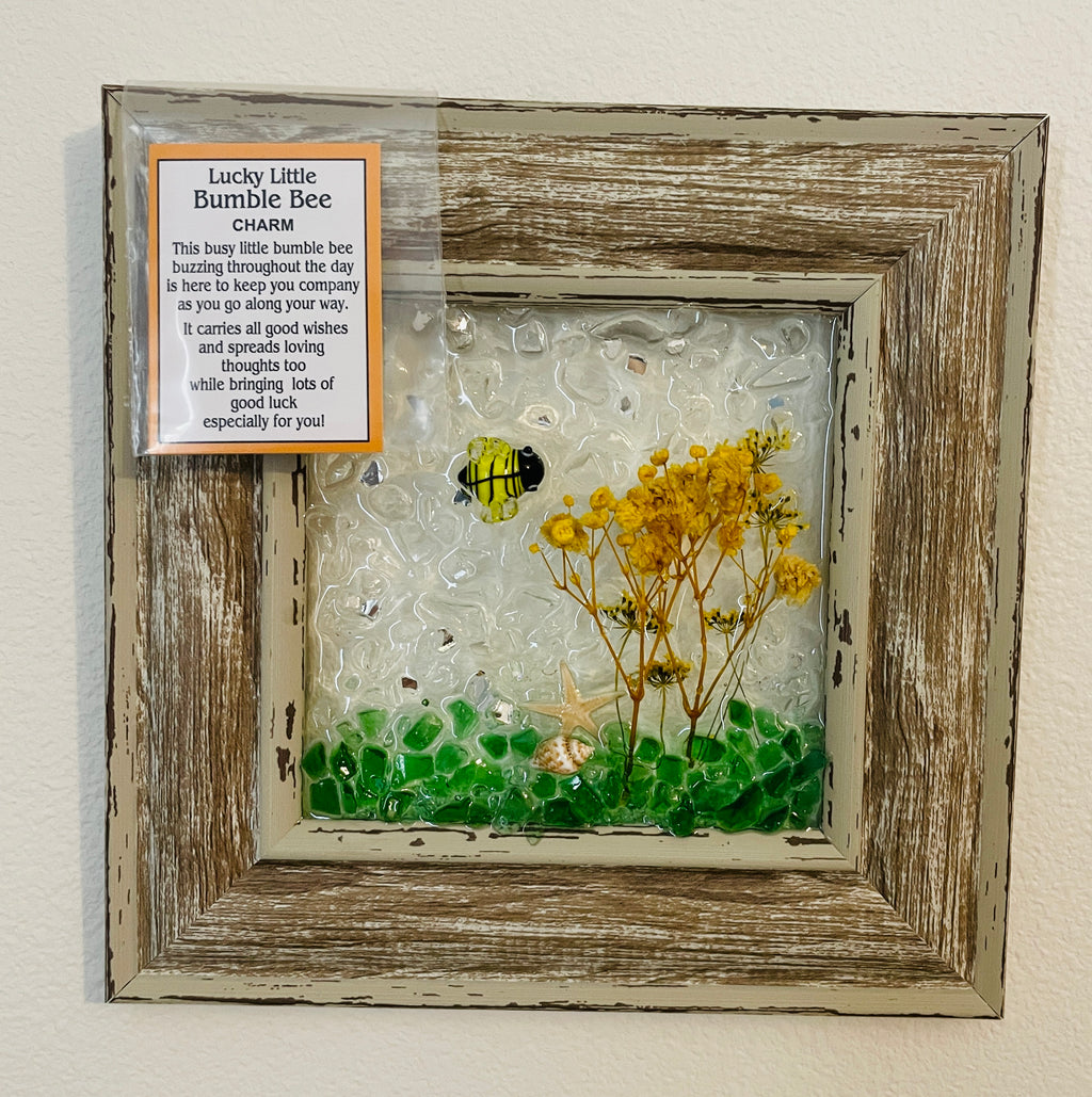 Bumble Bee Good Luck Art | 4x6 Handcrafted Crushed Glass Picture