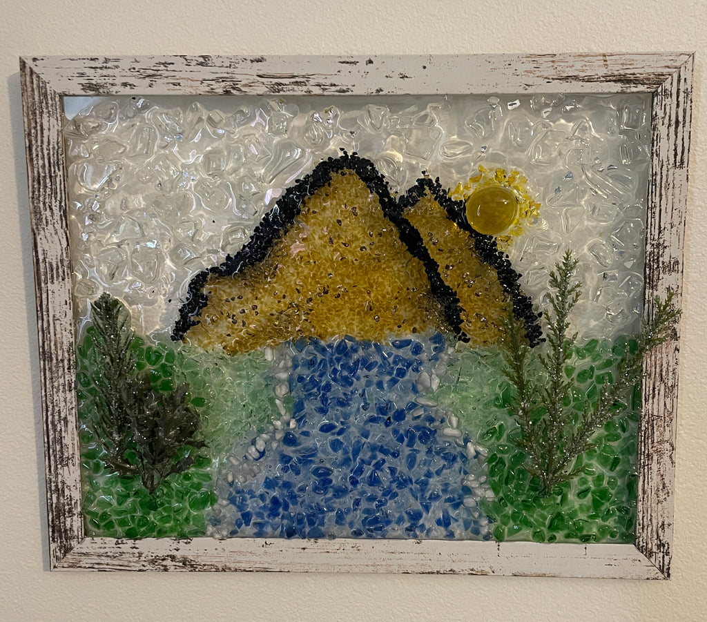 Mountain Landscape with Flowing Stream - 8x10 Crushed Glass Nature Wall Art