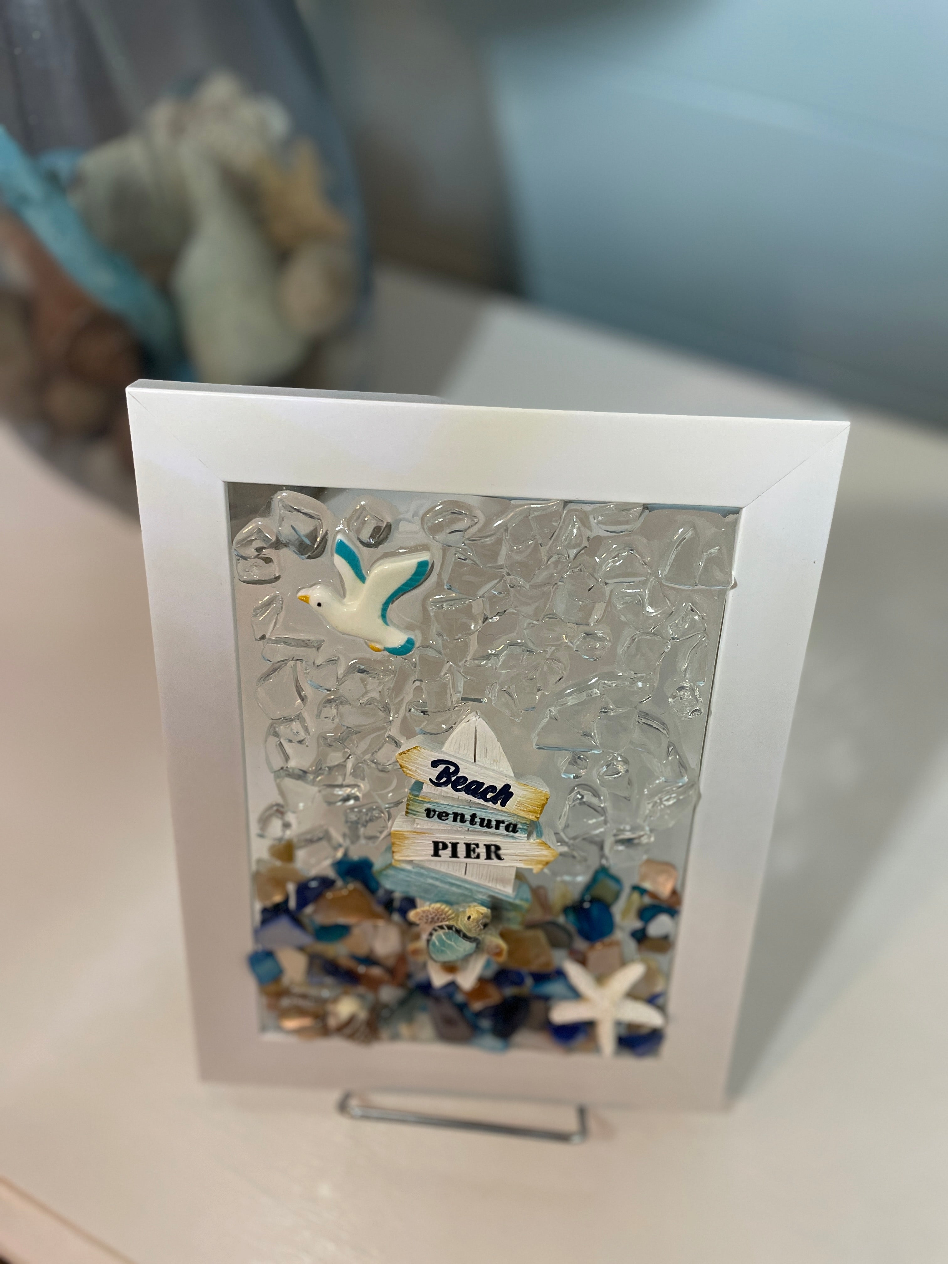 Ventura Pier - 5x7 Crushed Glass Coastal Art with Iconic Pier Sign