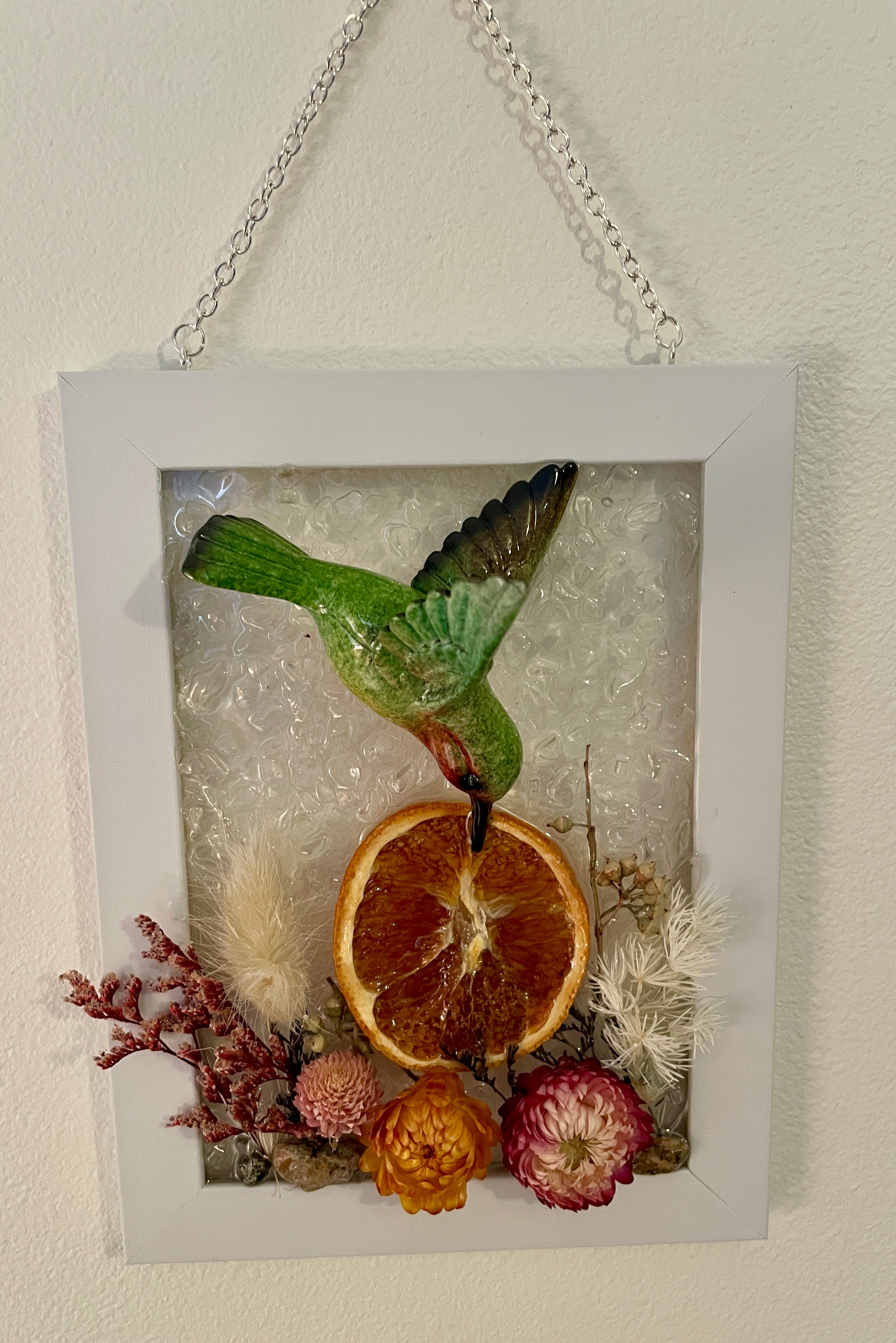 Flowers and Orange with Large Hummingbird - 5" x 7"