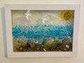 Beach Scene with Faux Sea Glass, Clouds & Seagulls – 5" x 7" Coastal Wall Art | Beach Vibe