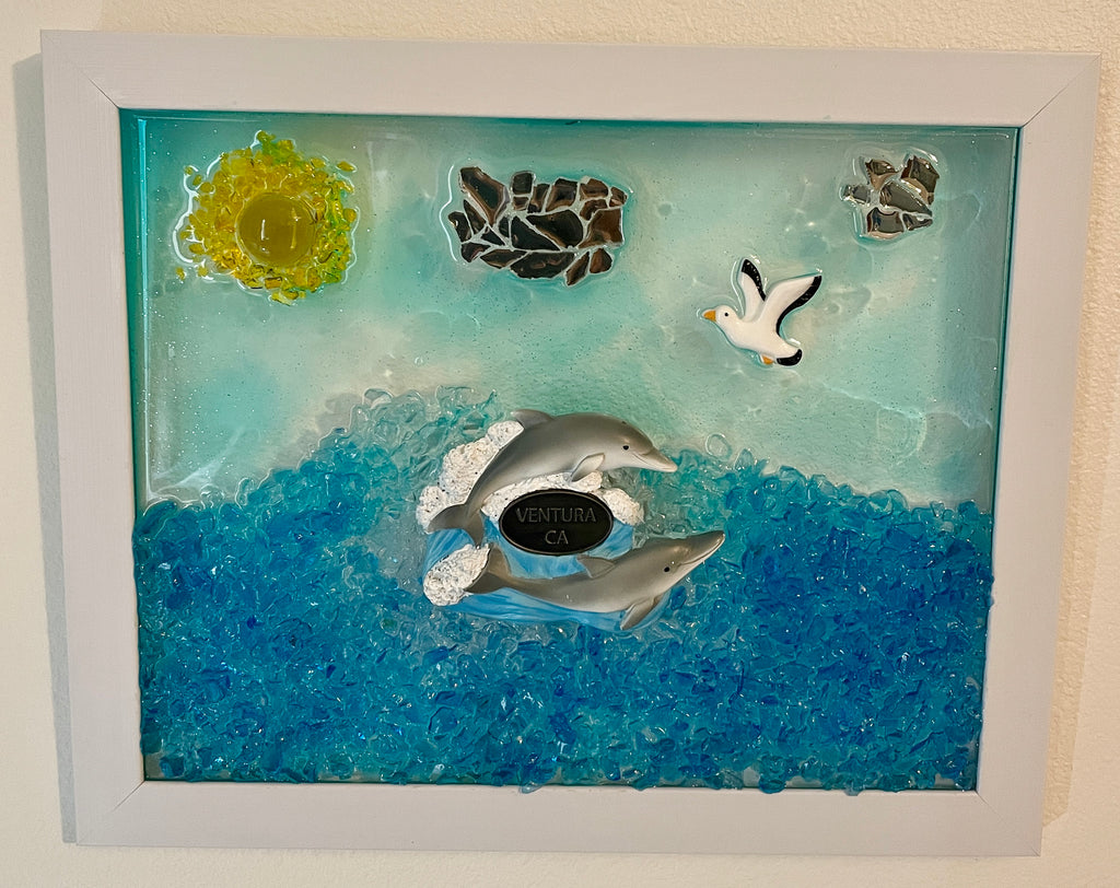 8" x 10" Dolphins Frolicking in the Ocean with "Ventura, CA" Embedded in the Design