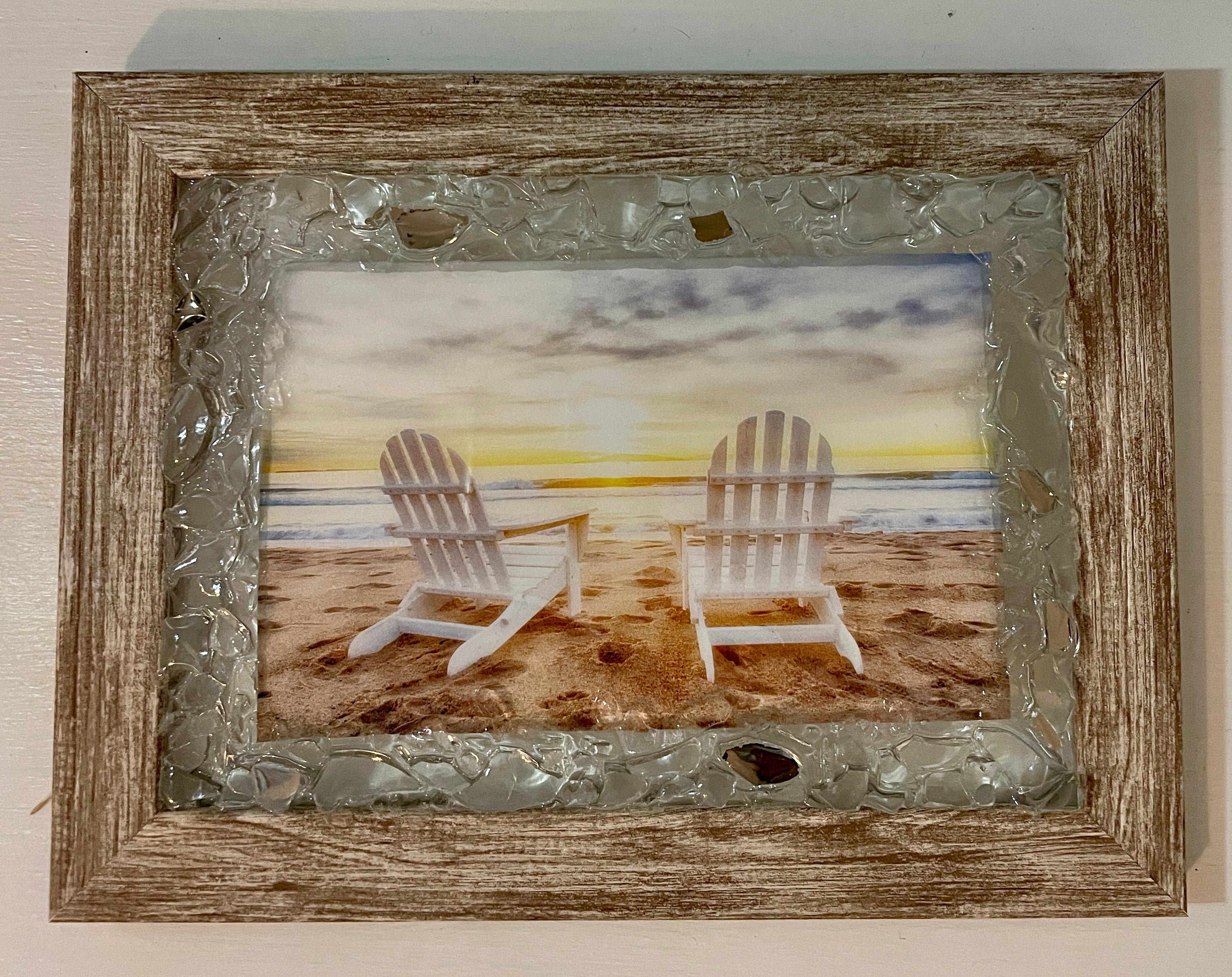 5" x 7" Picture of Two Chairs on the Beach - Crushed Glass