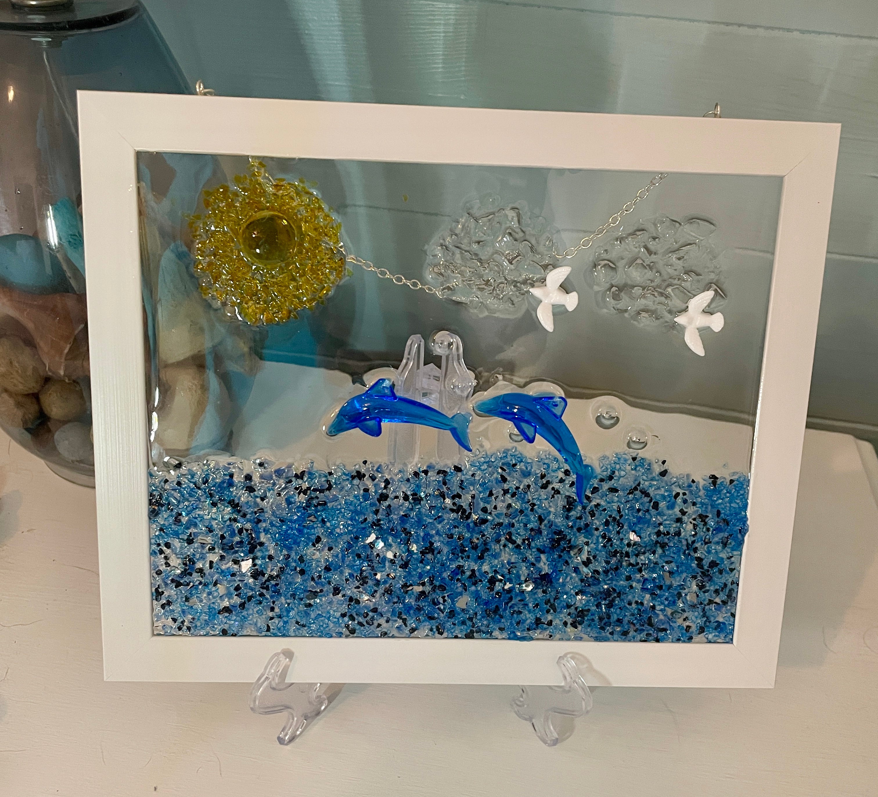 8" x 10" Dolphins Frolicking in the Ocean with Seagulls flying by