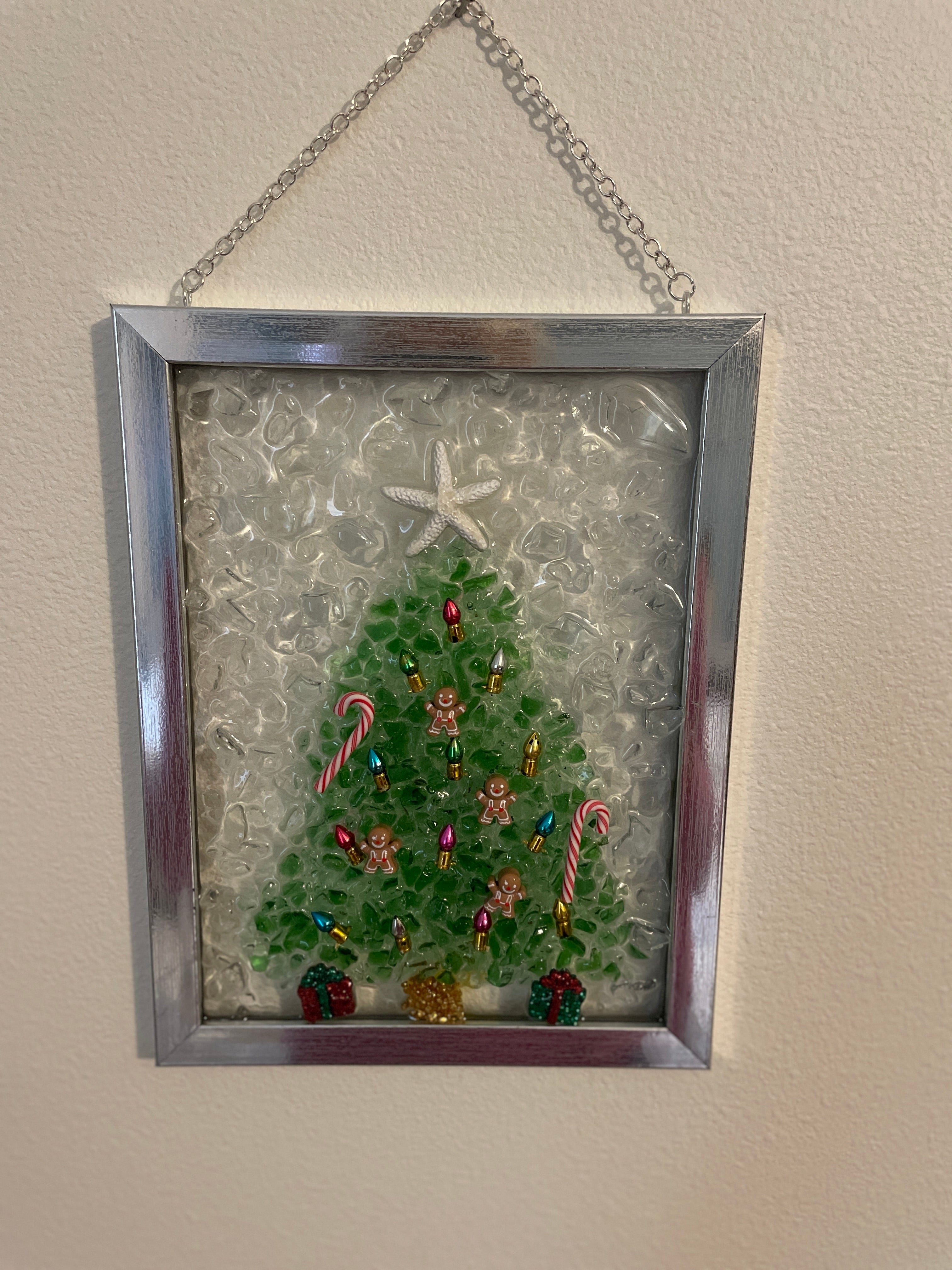 Colorful Christmas Tree with Gifts - 5x7 Crushed Glass Holiday Wall Art