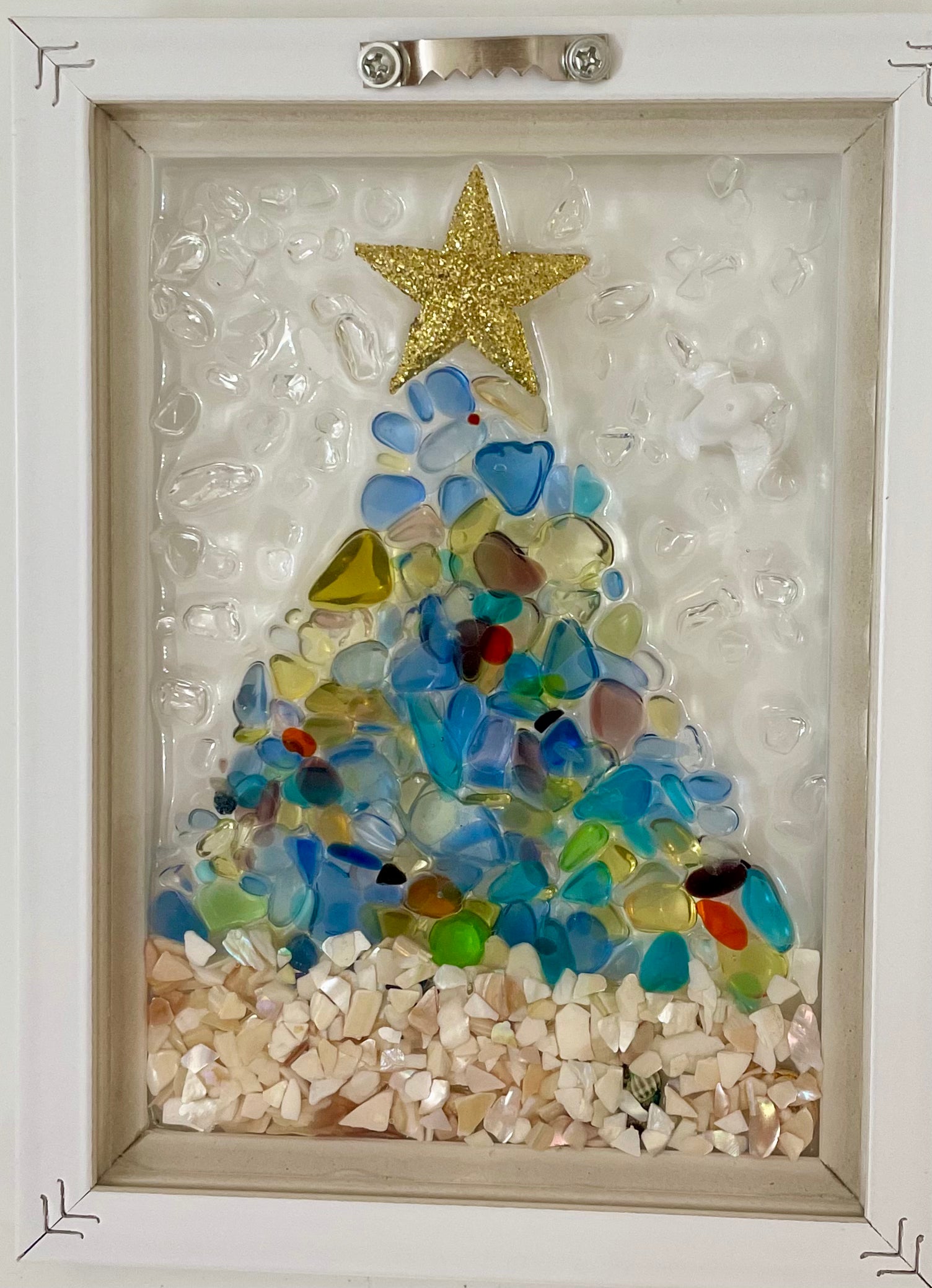 Holiday Tree made with Multi Faux Sea Glass - 5" x 7" | Beach Vibe #1083