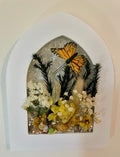 Garden Flowers with 3D Butterfly Crushed Glass Picture - 7" x 9" Arched Frame
