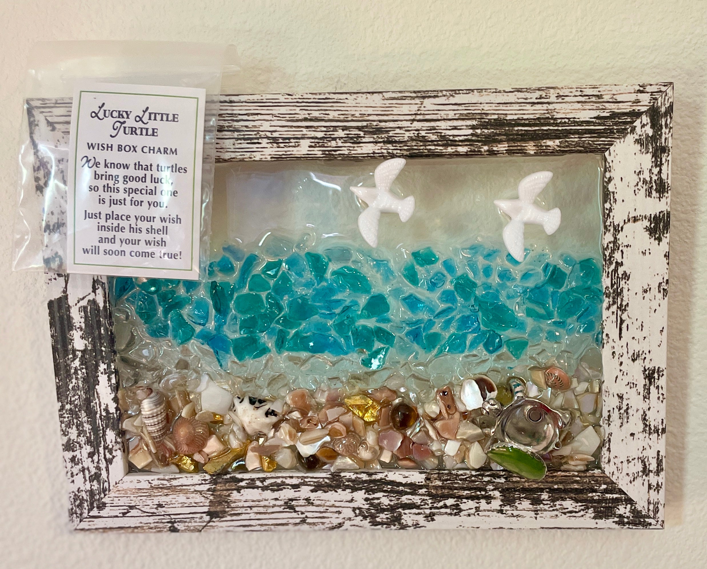 Lucky Turtle with Box Charm - Inspirational Beach Note attached (4" x 6")