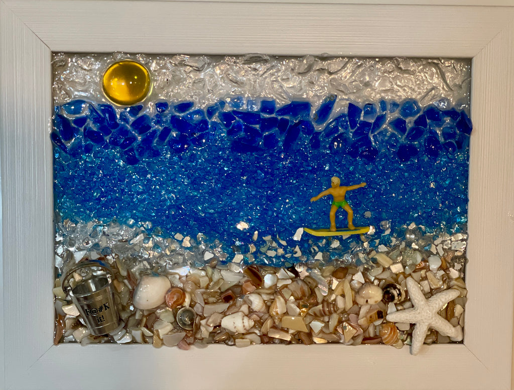 Surfer with Bucket saying F@#k it! - 5" x 7" | Beach Vibe Designs