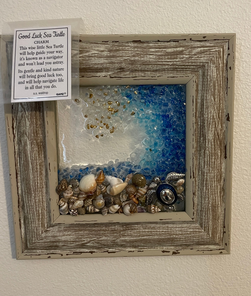 Good Luck Sea Turtle Wave - 4x4 Coastal Art with Inspirational Card