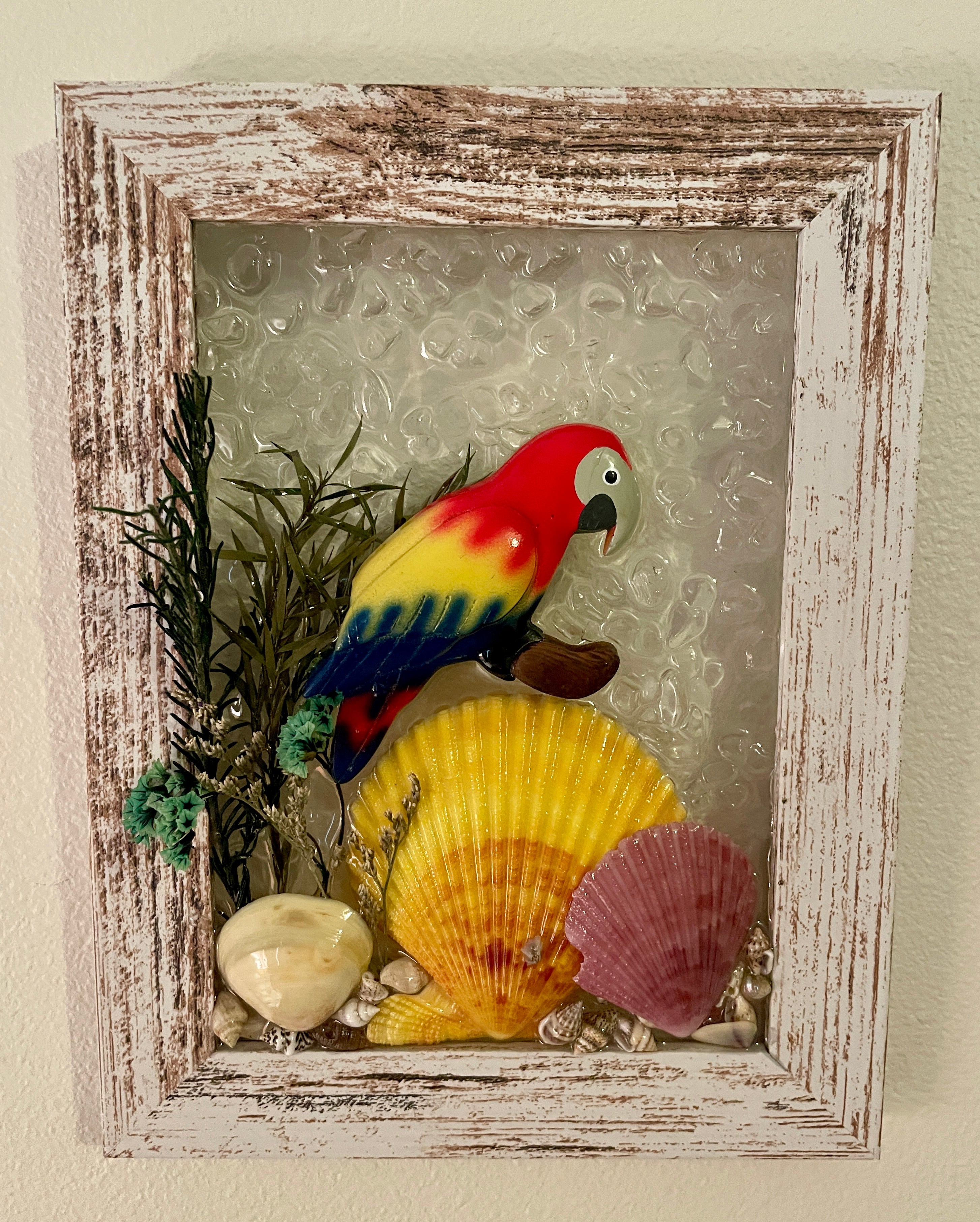 Sea Shells & Parrot Coastal Wall Art – 5" x 7"