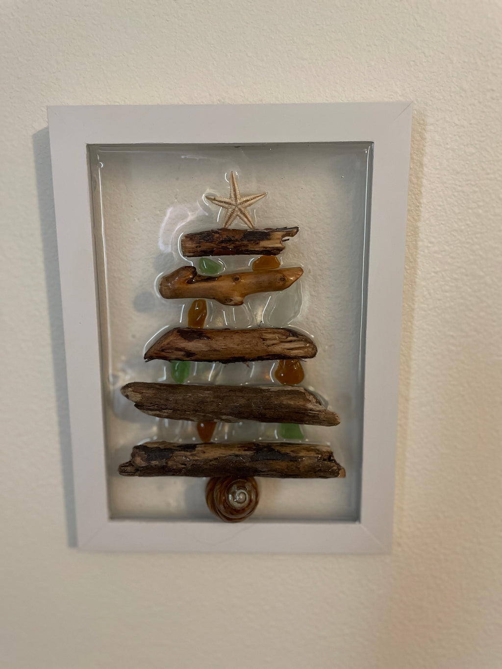 Driftwood Tree with Authentic Sea Glass - 5x7 Crushed Glass Coastal Art