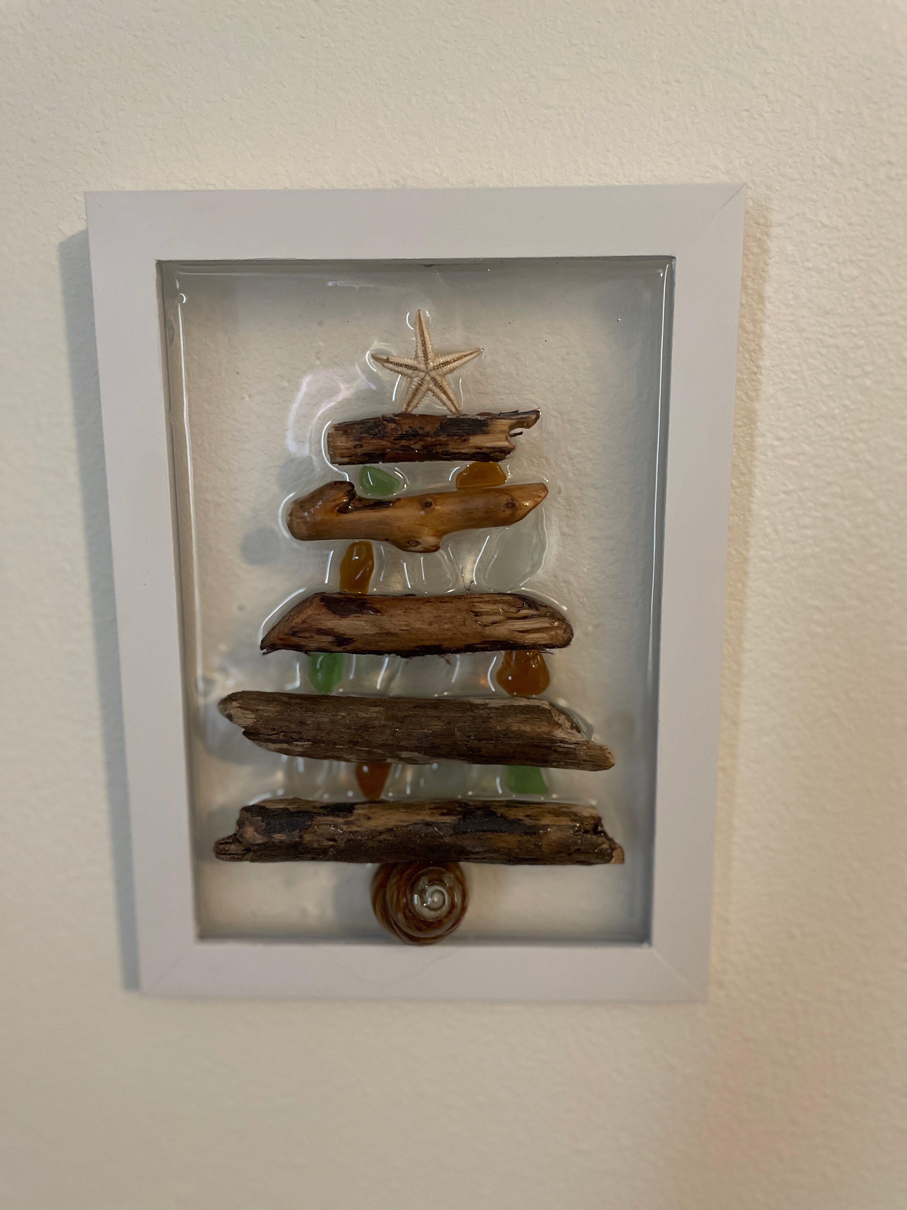Driftwood Tree with Authentic Sea Glass - 5x7 Crushed Glass Coastal Art