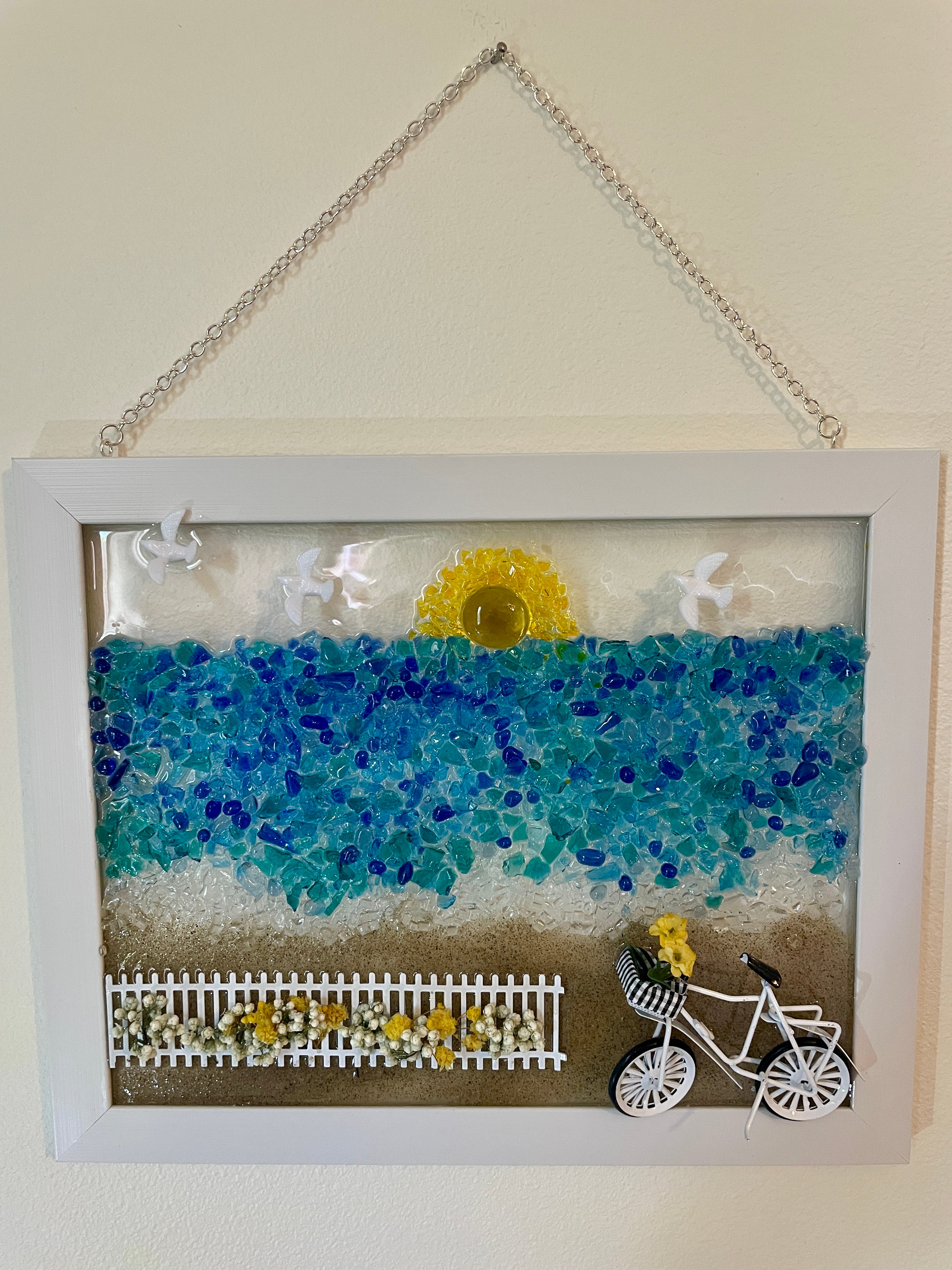 8" x 10" Whimsical Beach Scene - Seagulls & Bicycle