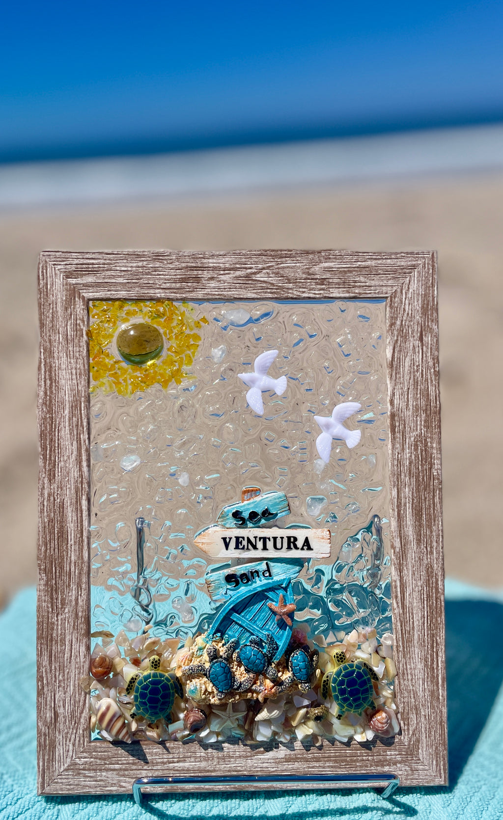 Ventura Beach Sign with Sun and Seagulls - 5" x 7" | Beach Vibe