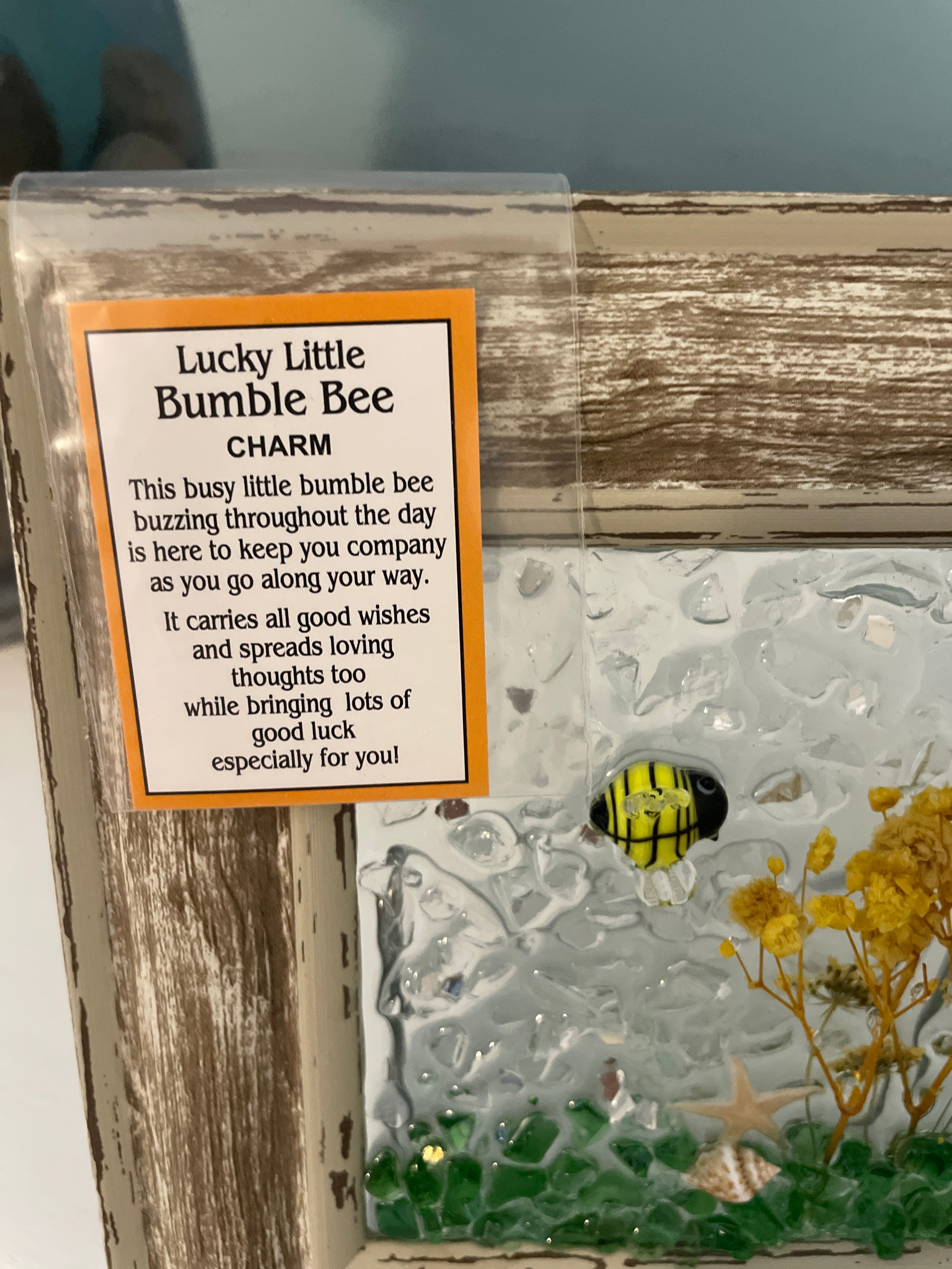Bumble Bee Good Luck Art | 4x6 Handcrafted Crushed Glass Picture