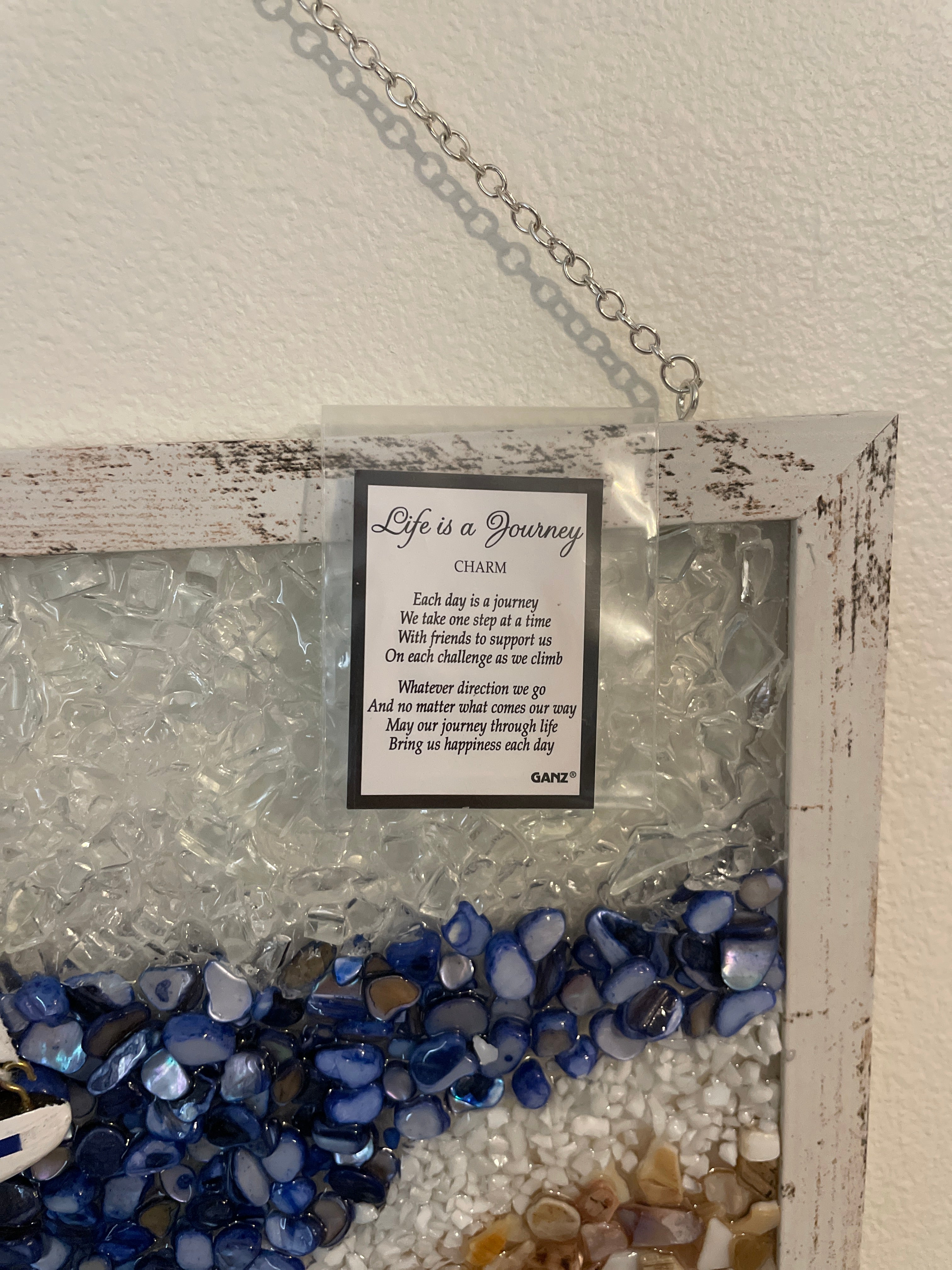 "Life is a Journey" Sailboat - 8x10 Inspirational Coastal Crushed Glass Art