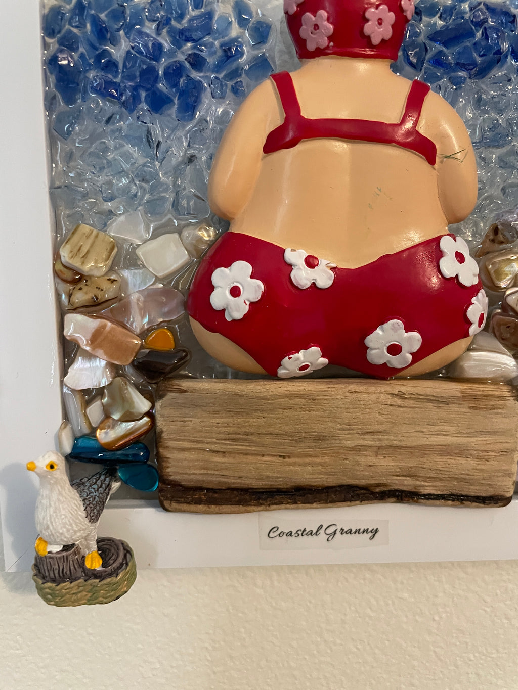 Coastal Granny Beach Scene - 5x7 Handcrafted Art with Crushed Glass