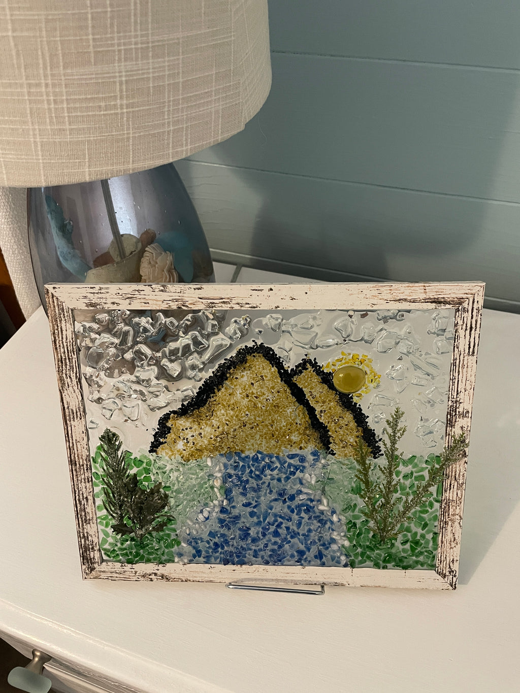 Mountain Landscape with Flowing Stream - 8x10 Crushed Glass Nature Wall Art