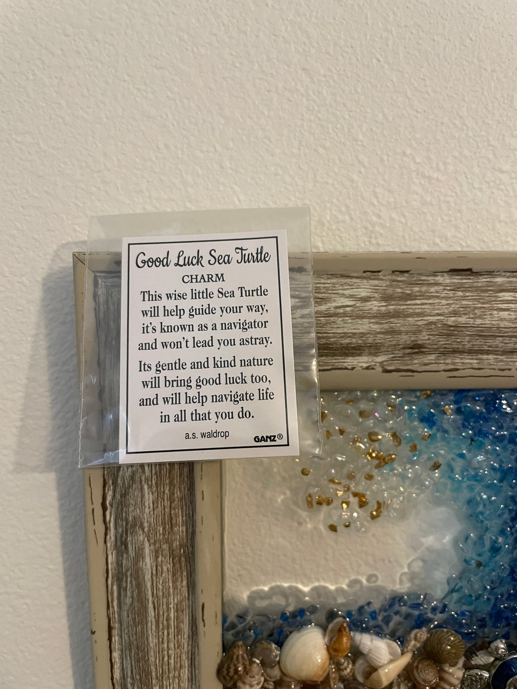 Good Luck Sea Turtle Wave - 4x4 Coastal Art with Inspirational Card