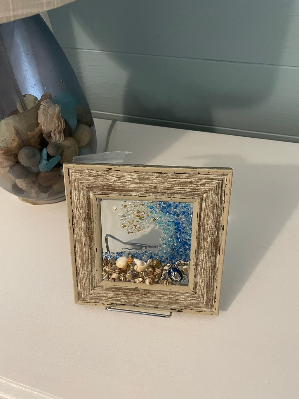 Good Luck Sea Turtle Wave - 4x4 Coastal Art with Inspirational Card