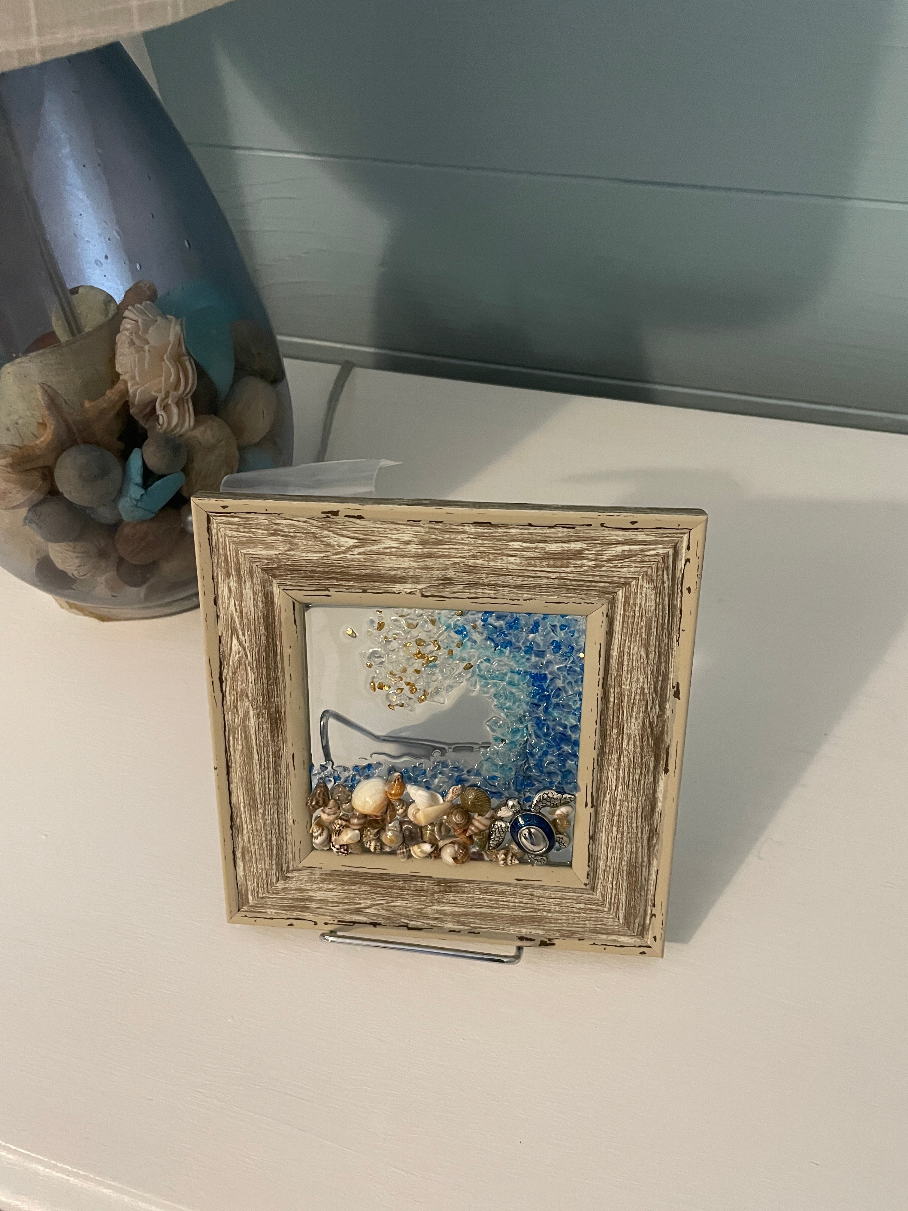 Good Luck Sea Turtle Wave - 4x4 Coastal Art with Inspirational Card