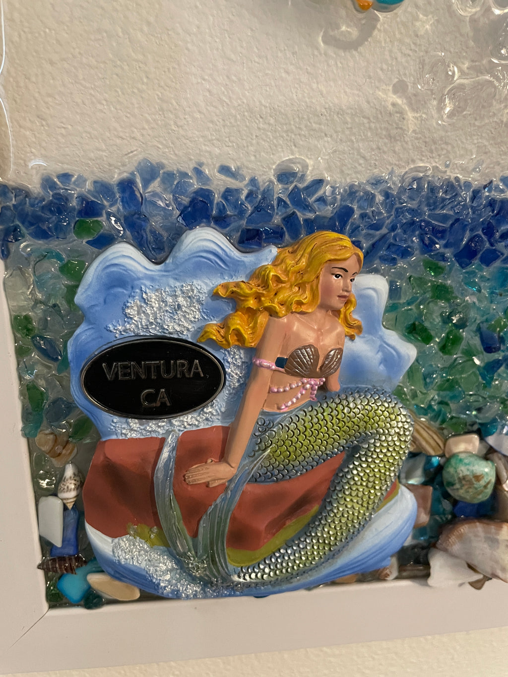 Ventura California Mermaid - 8x10 Crushed Glass Coastal Art with Shells