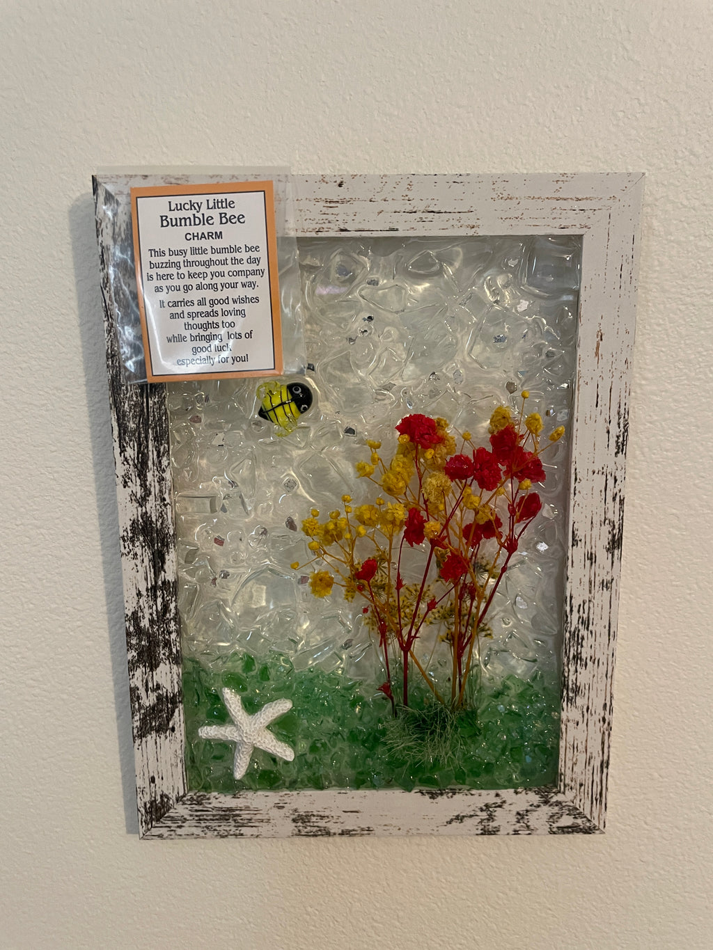 Bumble Bee Good Luck Card - 5x7 Handcrafted Art with Crushed Glass