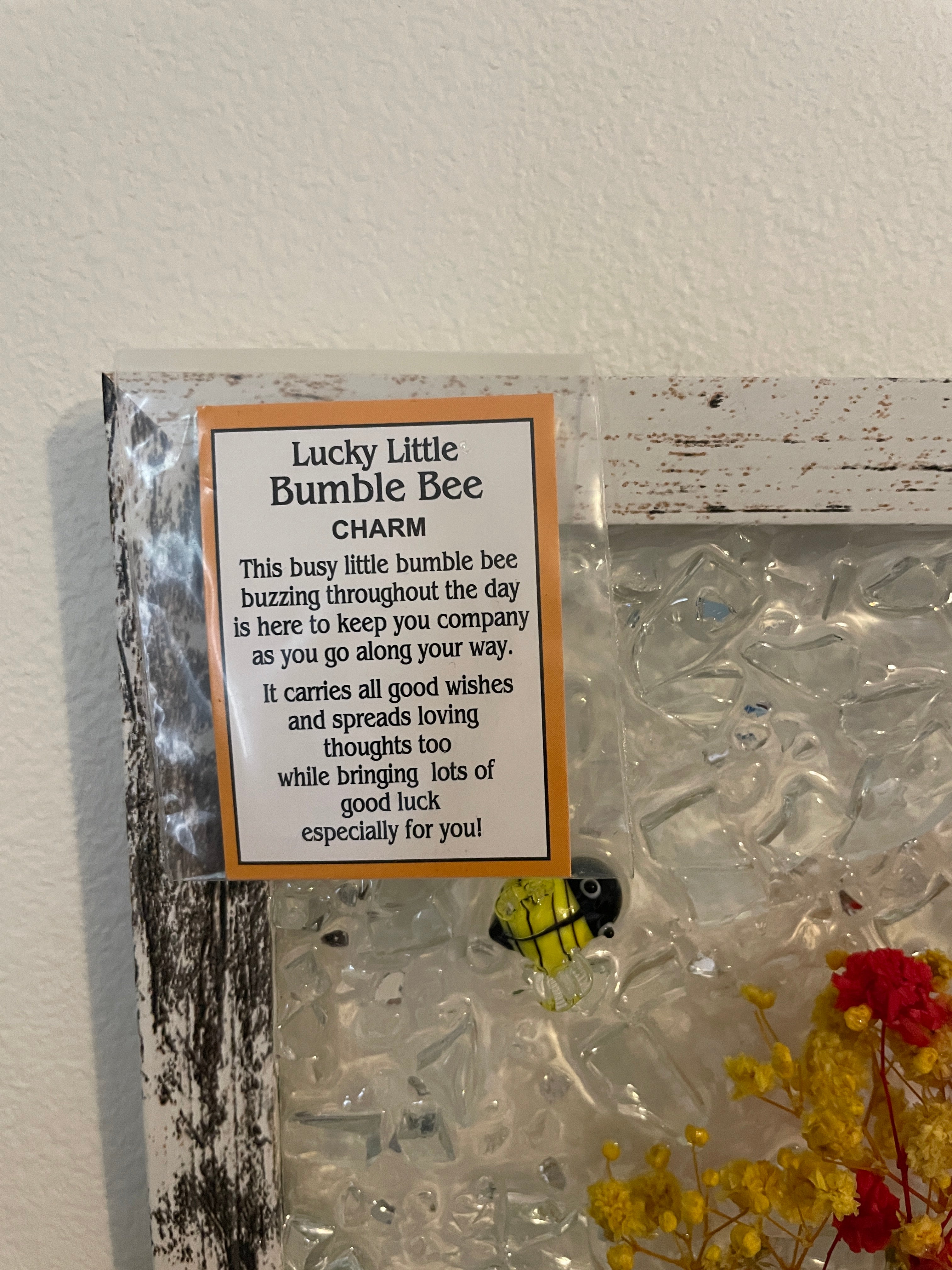 Bumble Bee Good Luck Card - 5x7 Handcrafted Art with Crushed Glass