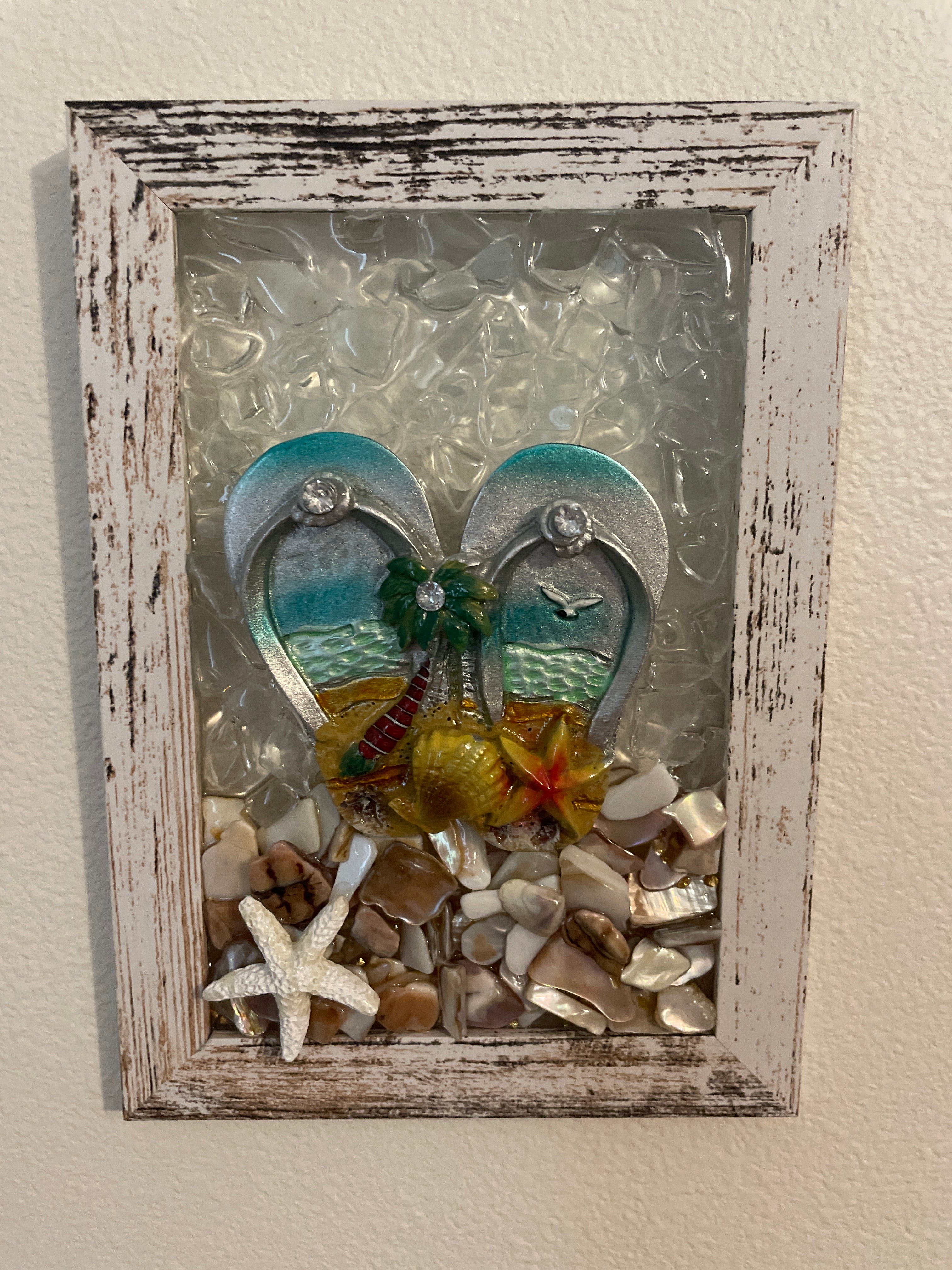 Beach Sandals on Sand - 5x7 Crushed Glass Coastal Art